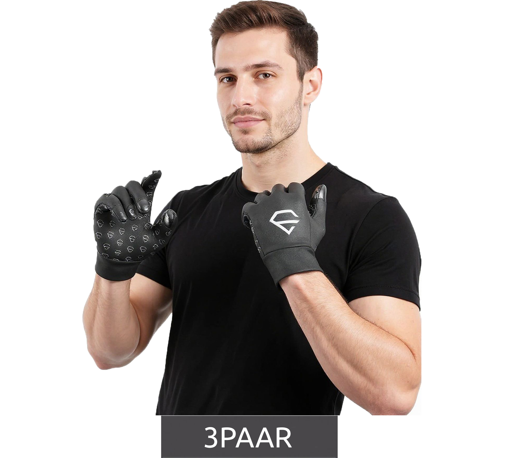 3 Paar EGREGIE Herren Fahrrad-Handschuhe mit Fleecefutter Lauf-Handschuhe mit Smartphone Handy Touchfunktion Sport-Handschuhe Schwarz