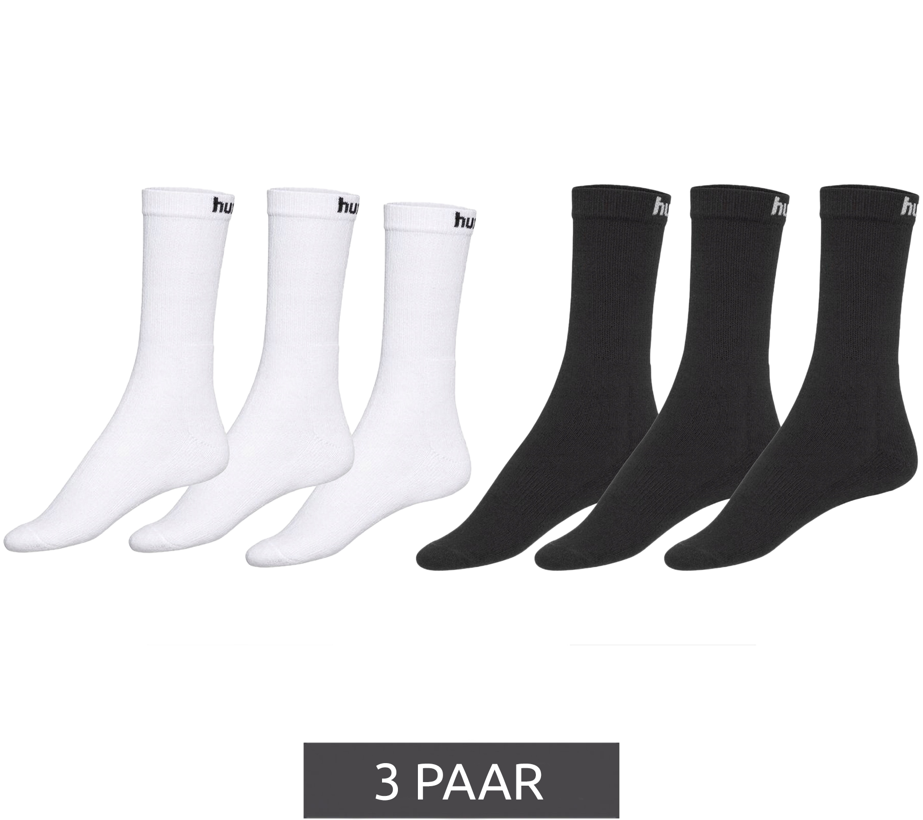 3 Paar hummel Damen & Kinder Basic Sport-Socken mit Marken-Schriftzug Baumwoll-Strümpfe Alltags-Socken 205603 in Weiß oder Schwarz