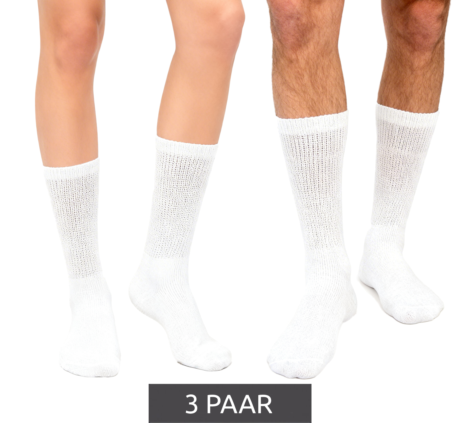 3 Paar kreislauffreundliche SOCKSWEAR Diabetiker-Socken Damen und Herren Baumwoll-Strümpfe mit Komfortbund 7673244 Weiß