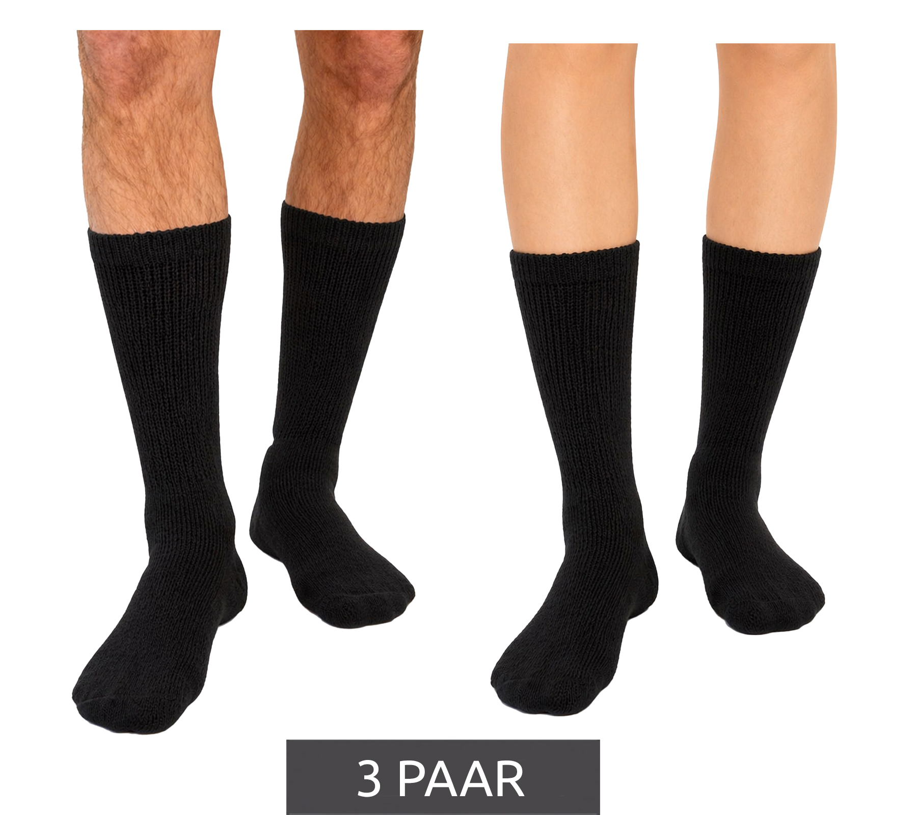 3 Paar kreislauffreundliche SOCKSWEAR Diabetiker-Socken Damen und Herren Baumwoll-Strümpfe mit Komfortbund Schwarz