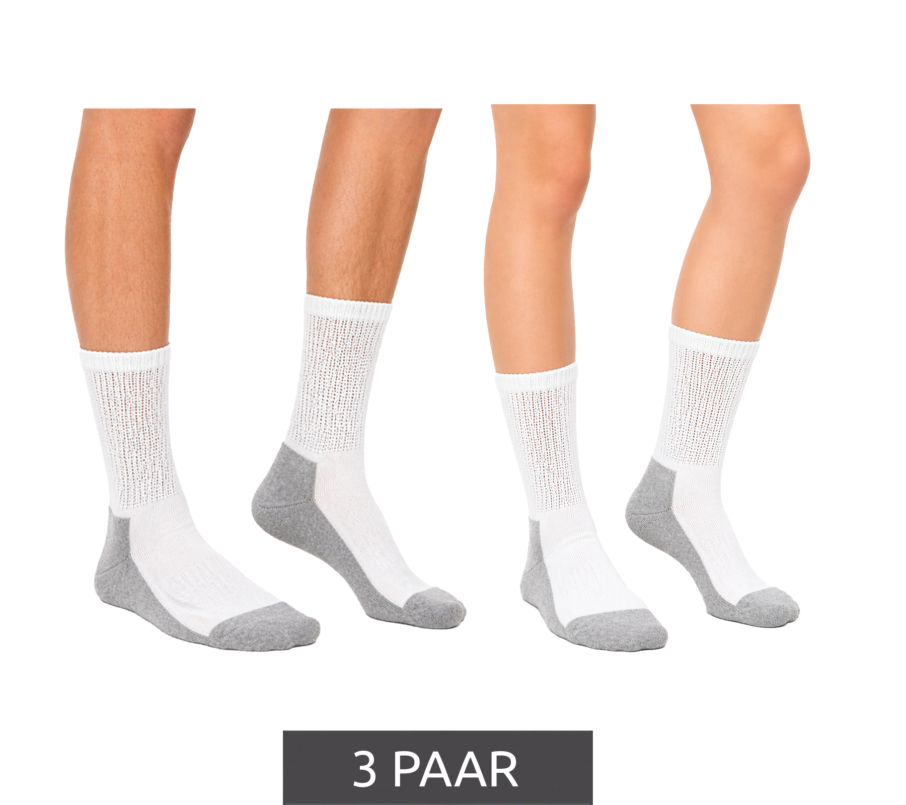 3 Paar kreislauffreundliche SOCKSWEAR Diabetiker-Socken Damen und Herren Baumwoll-Strümpfe mit Komfortbund Weiß/Grau