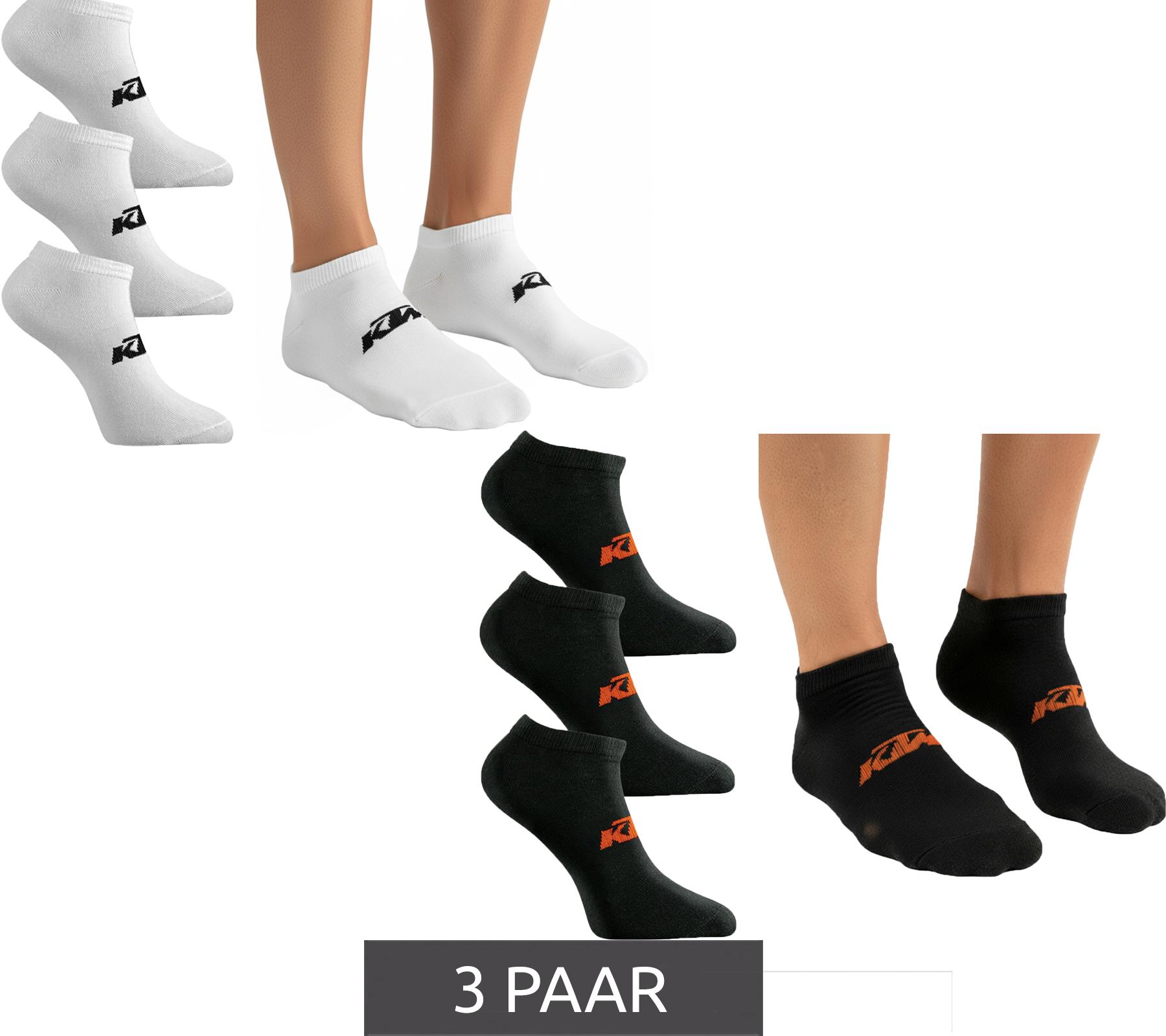 3 Paar KTM Sportsocken Sneaker-Socken mit Logo Baumwoll-Strümpfe Oeko-Tex 100 Zertifiziert KTM/1/SLCX3 Weiß oder Schwarz