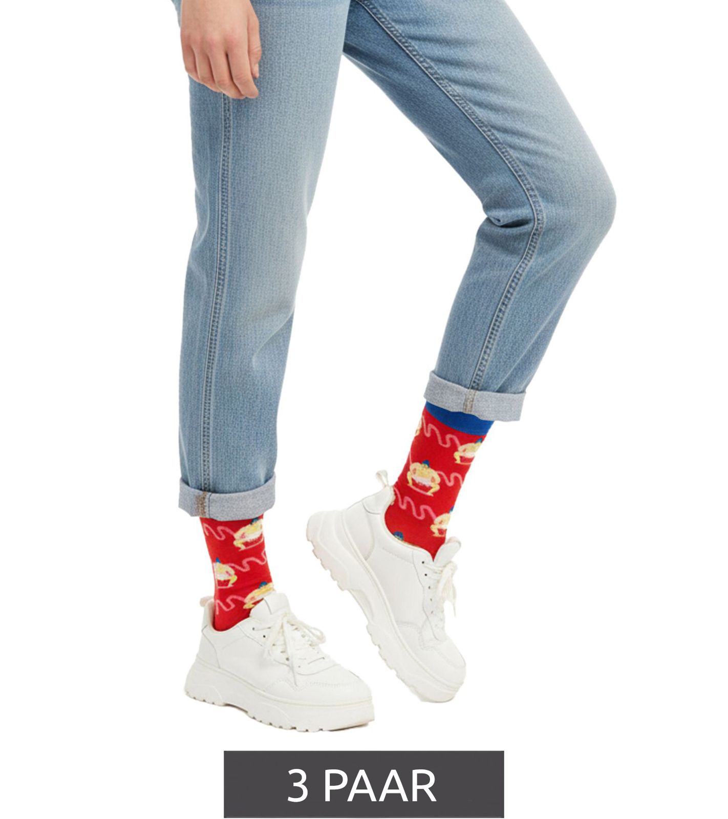 3 Paar Moustard Sumo Baumwoll-Socken mit Sumoringern gemusterte lange Strümpfe 22S-SUMO Rot/Blau