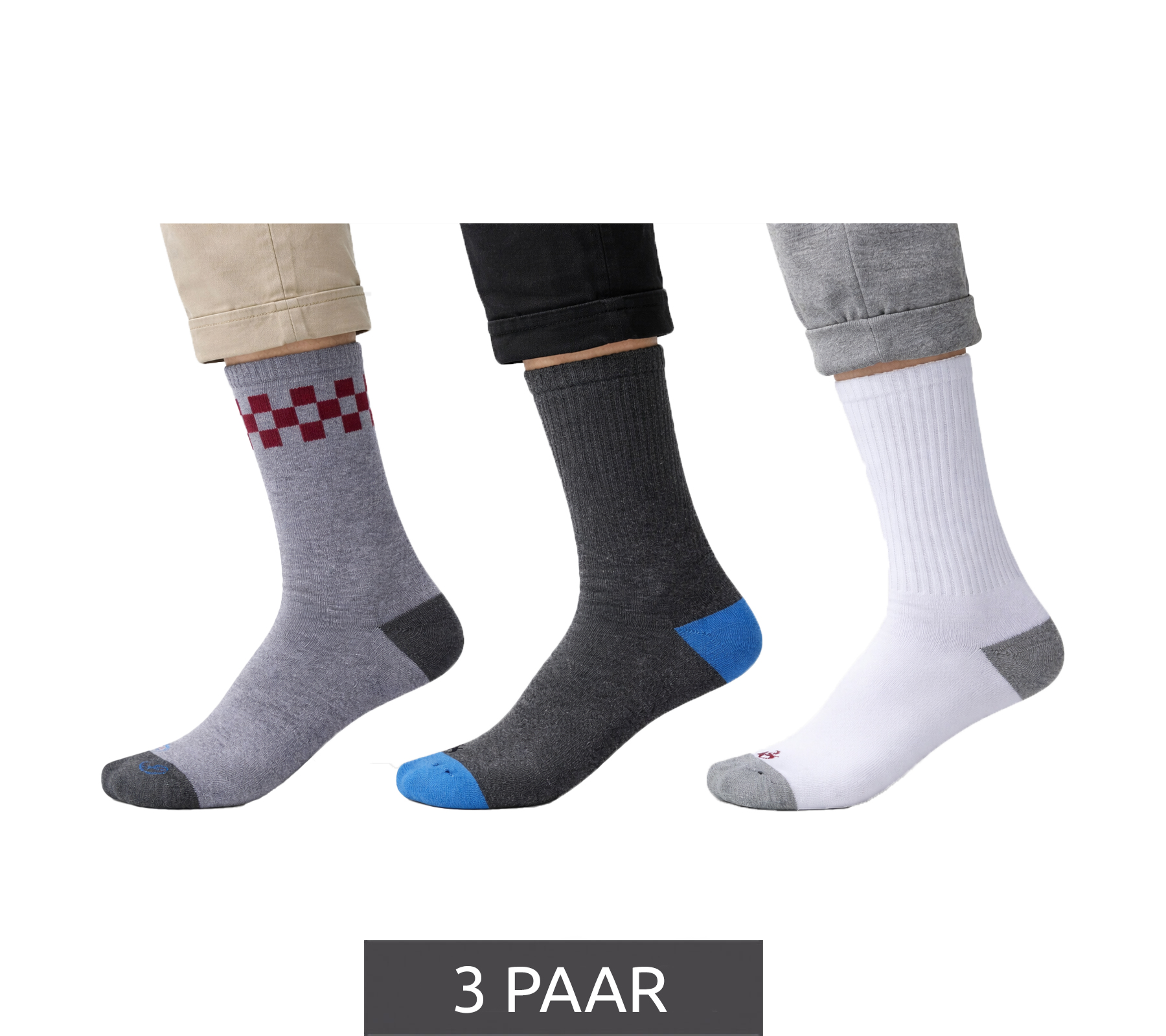 3 Paar SCOTCH & SODA Herren Terry-Crew-Socken Alltags-Strümpfe Baumwoll-Socken Größe 41-46 Business-Socken SS43491 095 Grau/Weiß/Dunkelgrau