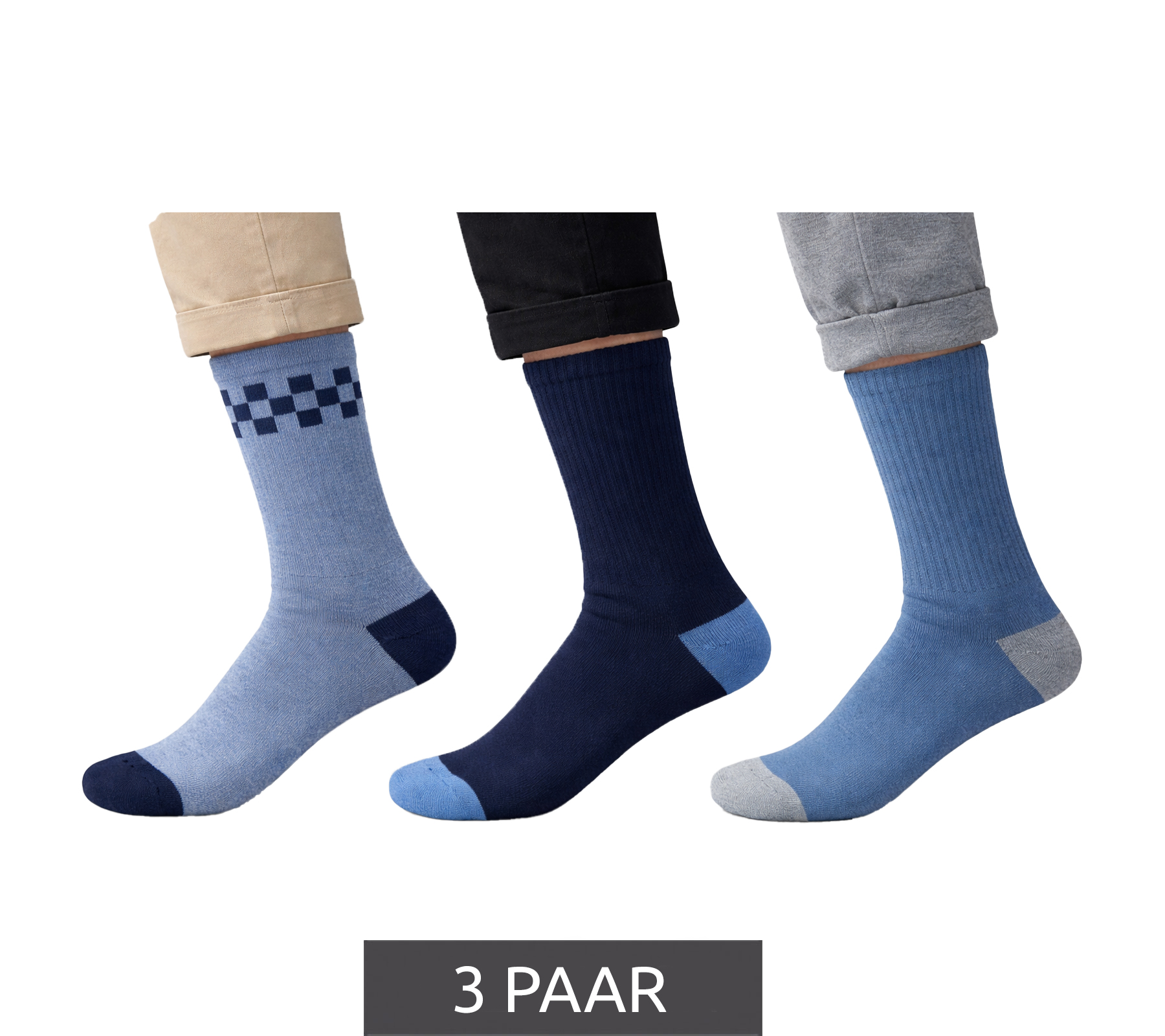 3 Paar SCOTCH & SODA Herren Terry-Crew-Socken Alltags-Strümpfe Baumwoll-Socken Größe 41-46 Business-Socken SS43491 462 Blau/Weiß
