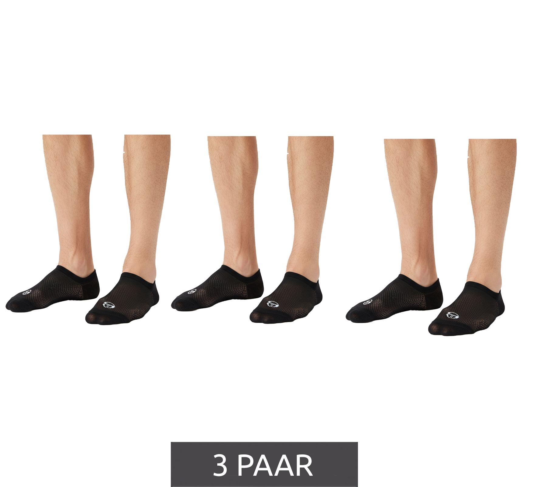 3 Paar Sergio Tacchini Invisible Footie Füßlinge kurze Socken Baumwoll-Strümpfe Schwarz