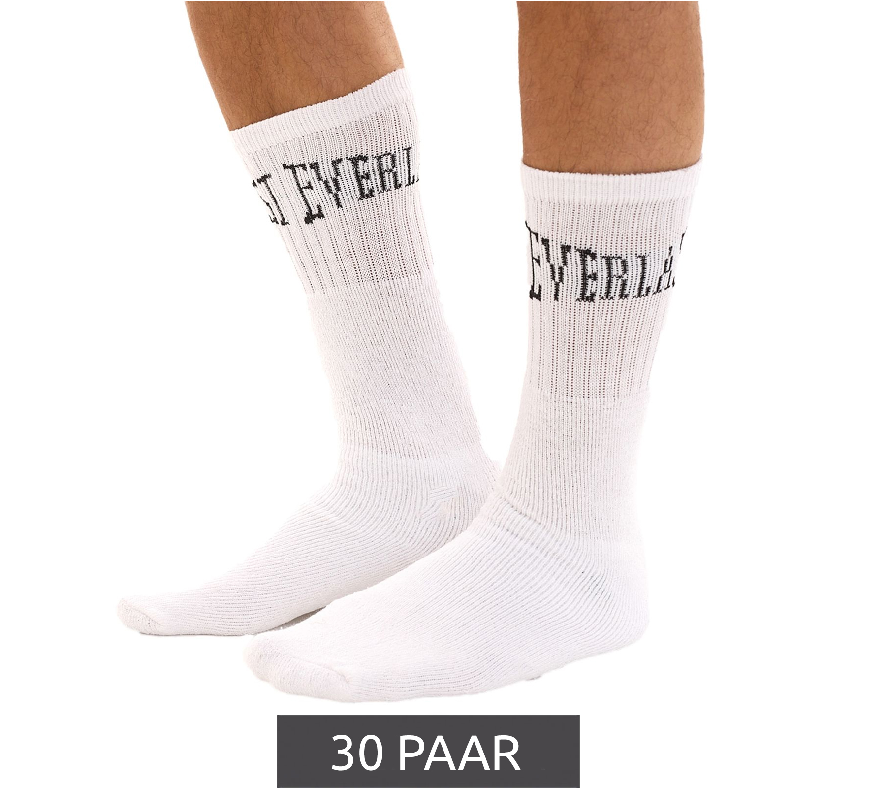 30 Paar EVERLAST Unisex Sport-Socken mit Baumwollanteil lange Strümpfe OEKO-TEX Standard 100 EVL1TENX10BL Weiß
