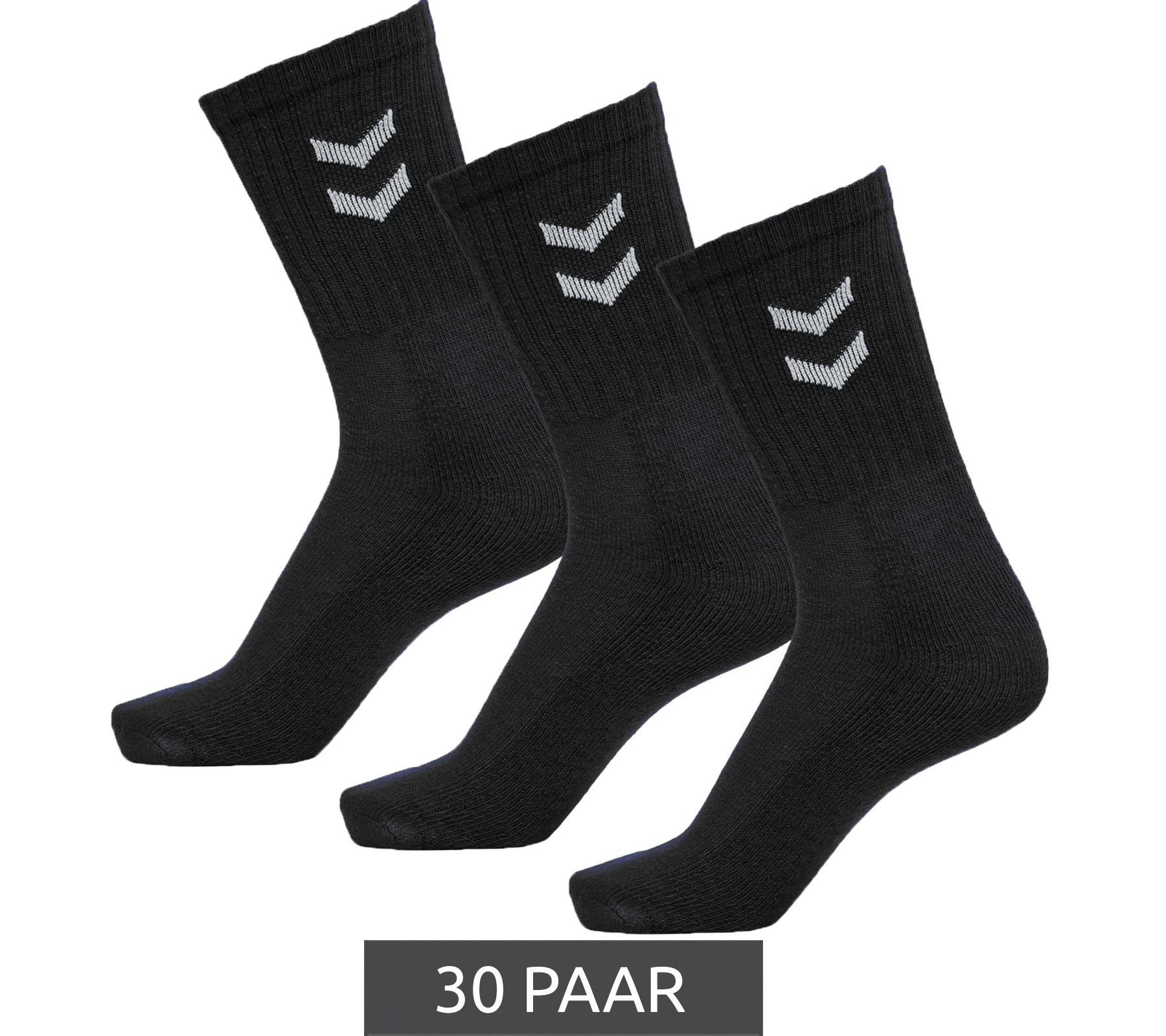 30 Paar hummel Basic Damen Crew-Socken mit Kontrastwinkel Kinder Baumwoll-Strümpfe Sport-Socken 022030-2001 Schwarz