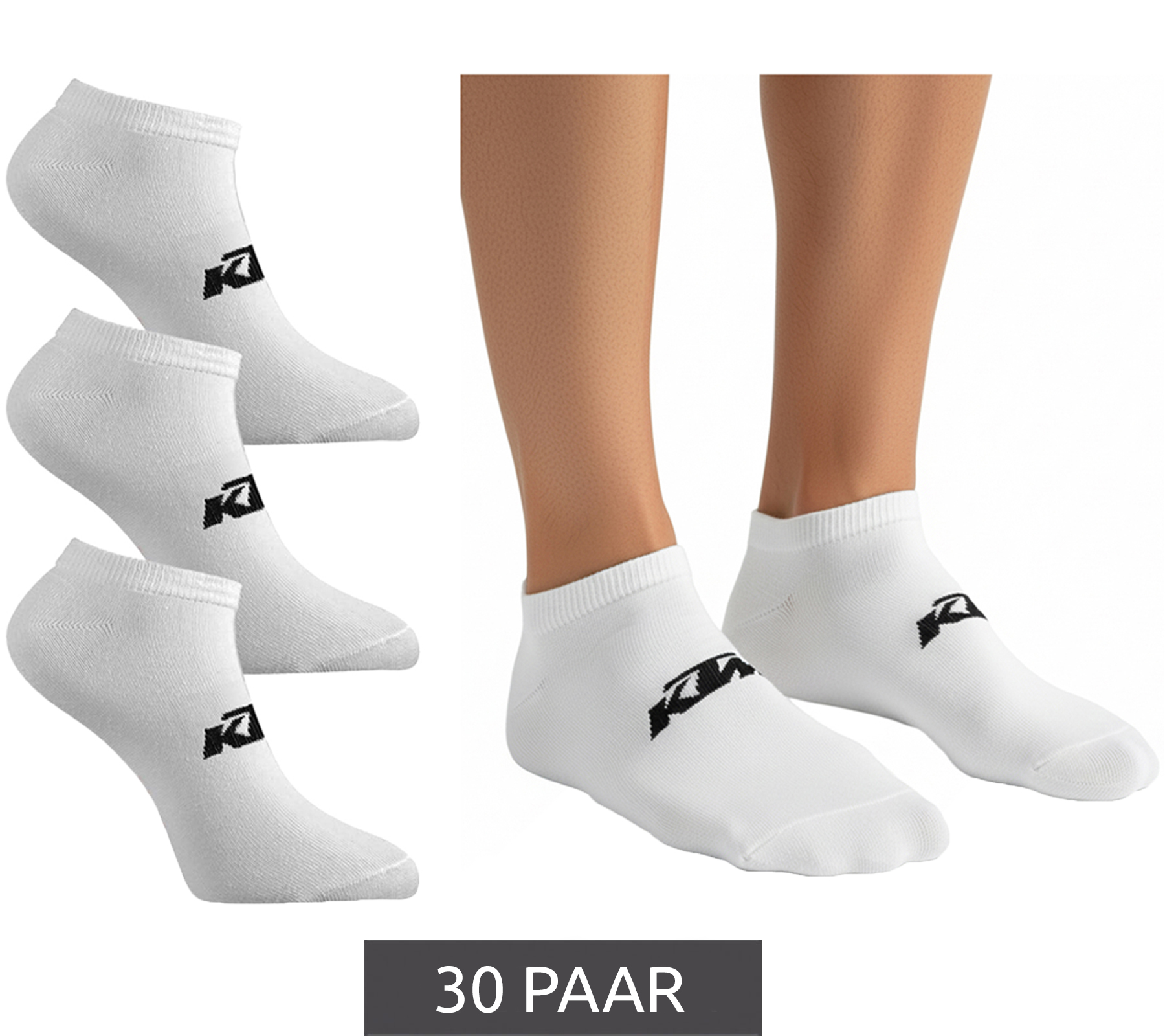 30 Paar KTM Sportsocken Sneaker-Socken mit Logo Baumwoll-Strümpfe Oeko-Tex 100 Zertifiziert KTM/1/SLCX3/BL Weiß