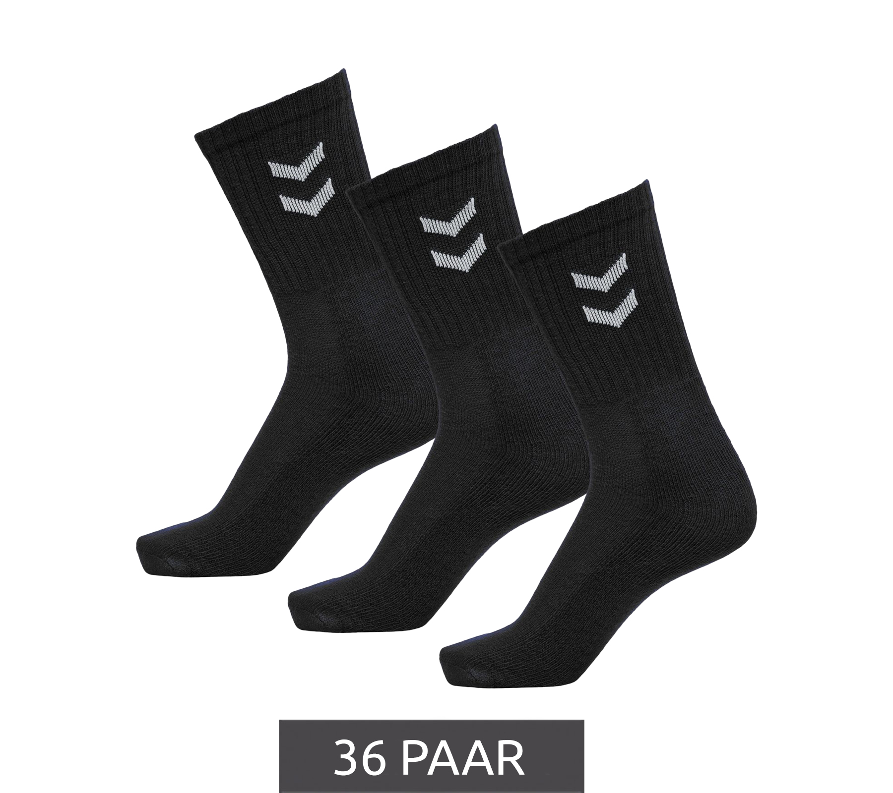 36 Paar hummel Basic Crew-Socken mit Kontrastwinkel Baumwoll-Strümpfe Sport-Socken 022030 Schwarz
