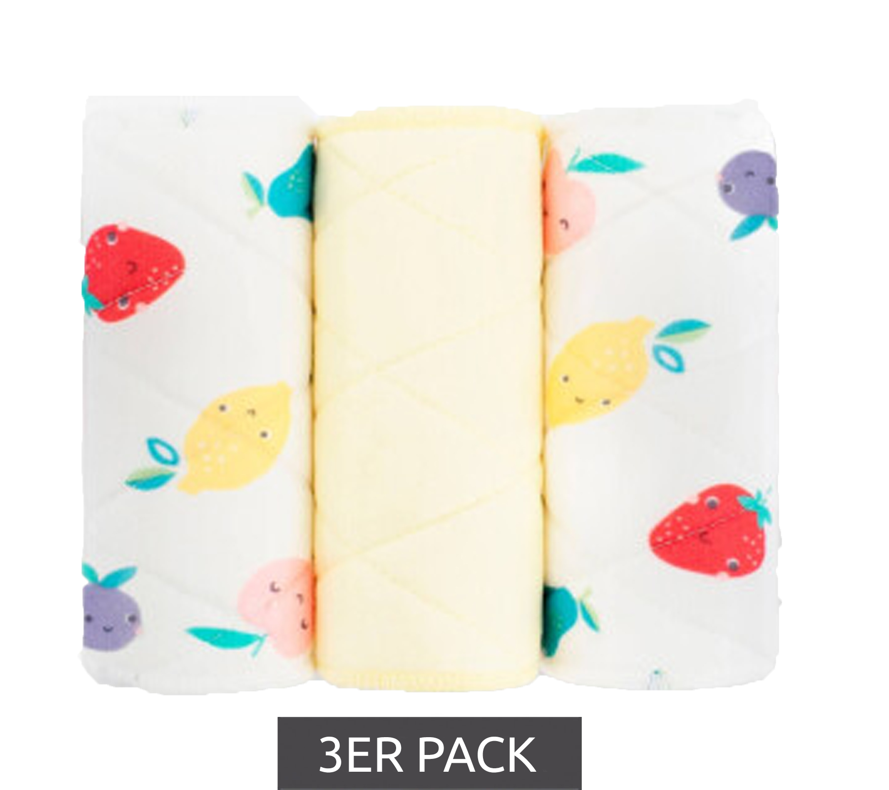 3er Pack Bambino Mio Baby Klein-Kinder Saugeinlage mit Stay-dry Oberschicht wiederverwendbare Stoffwindel-Einlage mit Früchten-Print Weiß