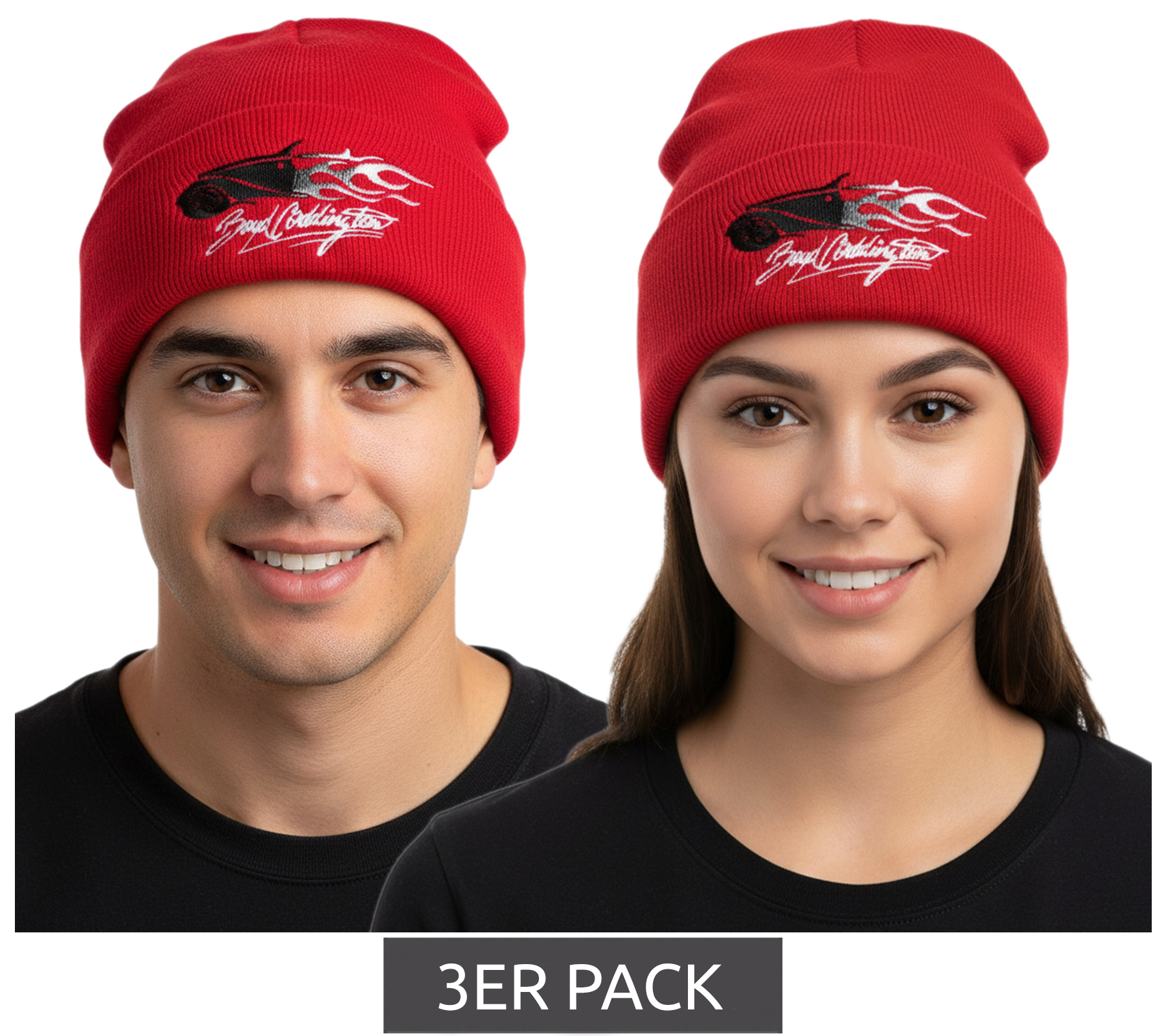 3er Pack Boyd Coddington Beanie kuschelige Mütze Winter-Mütze Fan-Artikel 4402BYD Rot
