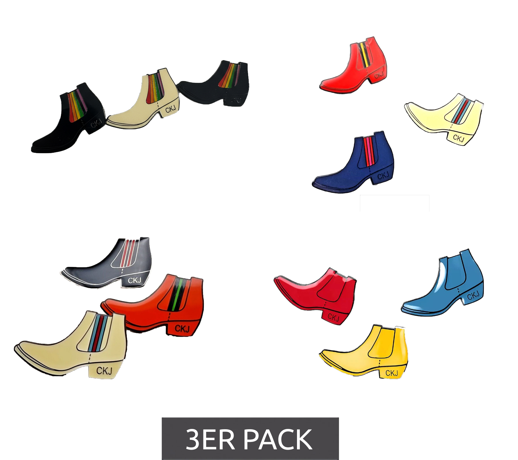 3er Pack Calvin Klein Unisex Anstecknadeln im Boots-Design Edelstahl-Pins-Up Emaille-Broschen KJJNDH300 Schwarz, Orange, Beige, Rot, Braun, Blau