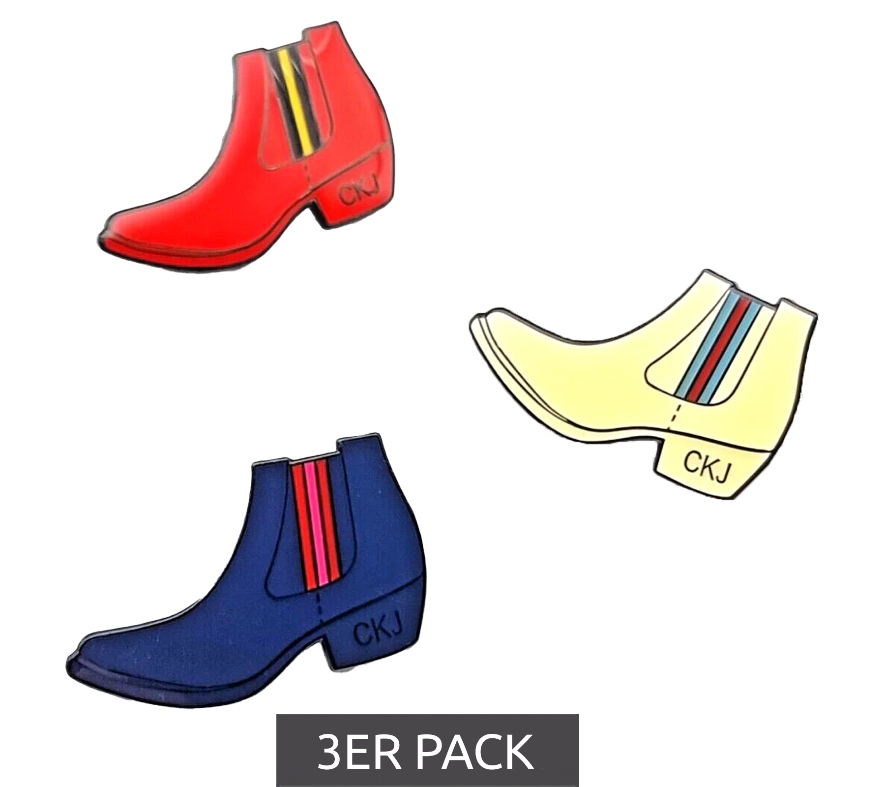 3er Pack Calvin Klein Unisex Anstecknadeln im Boots-Design Edelstahl-Pins-Up Emaille-Broschen KJJNDH300200 Beige/Rot/Dunkelblau