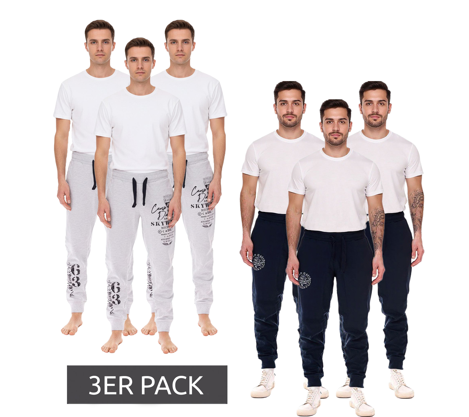 3er Pack CAMP DAVID Herren Jogging-Hose mit Baumwollanteil Sweat-Hose Trainings-Hose 428251 Dunkelblau oder Grau