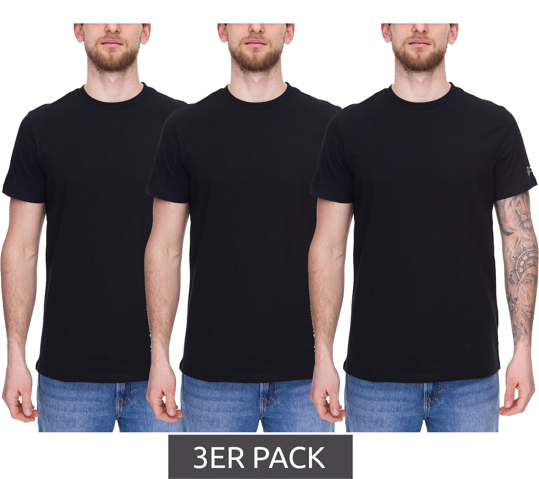 3er Pack Mercedes-Benz AMG Petronas F1 MAPF1 FW Blank Herren Basic T-Shirt mit kleinem Print am Arm Baumwoll-Shirt 701219057 001 Schwarz