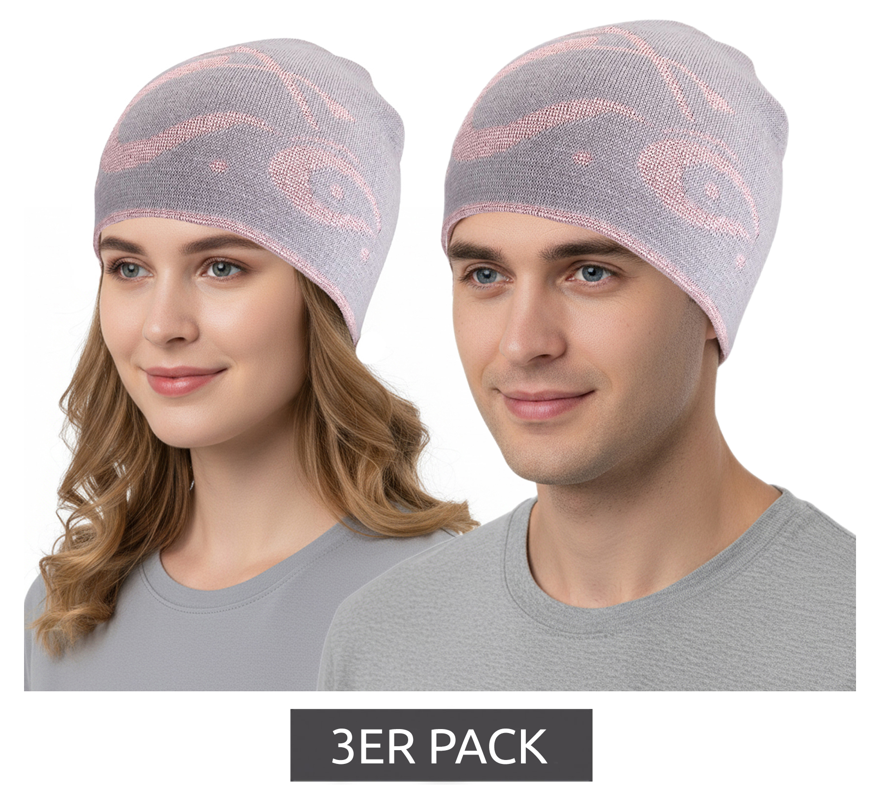 3er Pack Orange County Choppers Beanie kuschelige Mütze mit Motorrad-Motiv Winter-Mütze Fan-Artikel 4052OCC Grau/Rosa