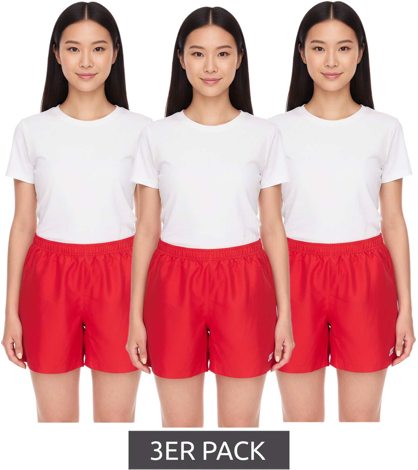 3er Pack Outfitter OCEAN FABRICS Trainings-Shorts für Damen nachhaltige Sport-Hose Tahi Match Sparpack OUT-W-1032-OTW Rot