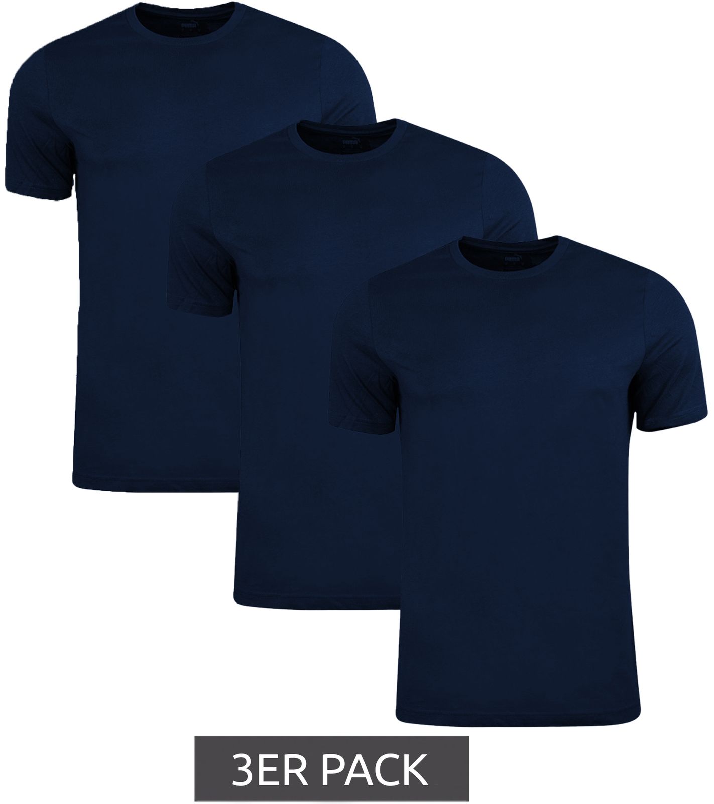 3er Pack PUMA Base Kinder Sport-Shirt für Jungen & Mädchen nachhaltiges Baumwoll T-Shirt mit Logo 678577 02 Dunkelblau