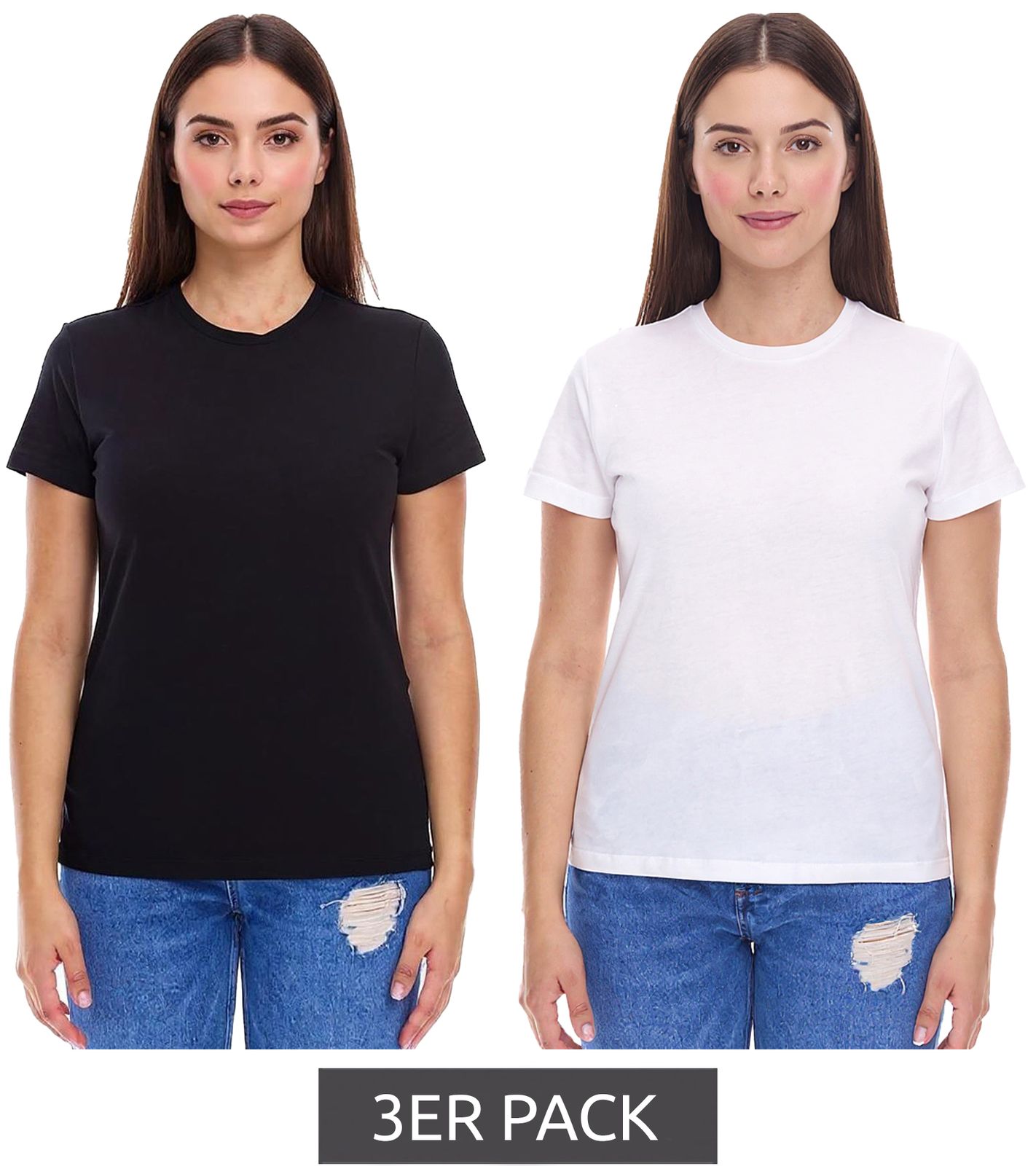 3er Pack PUMA Blank Base Damen T-Shirt nachhaltiges Baumwoll-Shirt Sport-Shirt Fitness-Shirt 678258 Schwarz oder Weiß