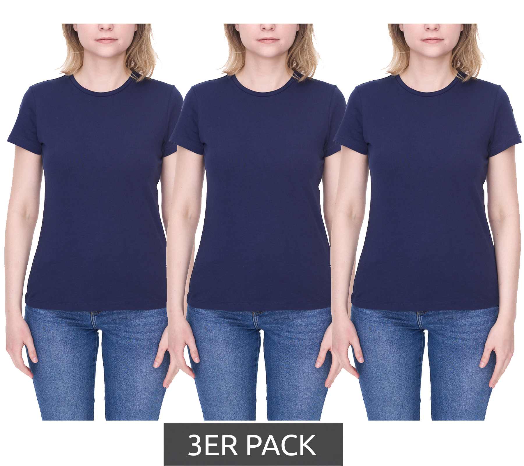 3er Pack PUMA Damen Baumwoll-Shirt T-Shirts Rundhals-Shirt Basic-Shirt 780027 05 Navy