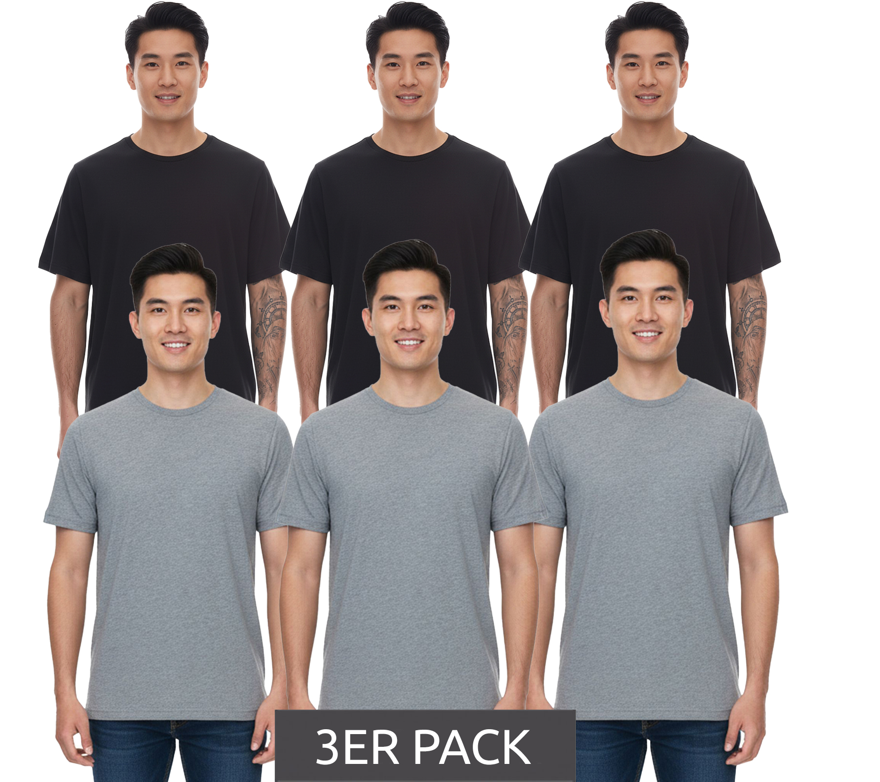 3er Pack PUMA Herren Baumwoll-Shirt T-Shirts Rundhals-Shirt Basic-Shirt 678256 02 in Schwarz oder 683509 01 in Grau