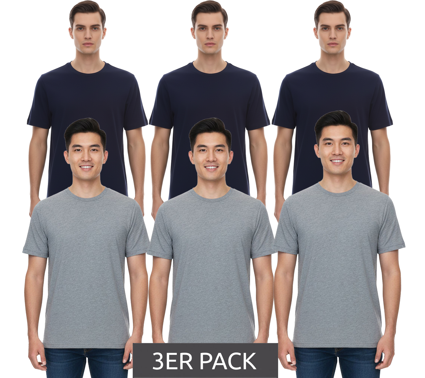 3er Pack Puma Statement Deluxe Edition Base nachhaltiges Herren Baumwoll-Shirt T-Shirts 683509 Grau oder Dunkelblau