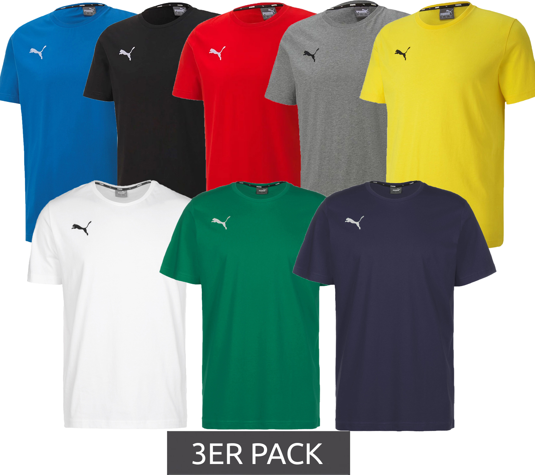 3er Pack Puma TeamGOAL 23 Casual Herren Baumwoll-Shirt mit Logo-Stickerei schlichtes T-Shirt 656578 Sport- und Freizeit-Shirt