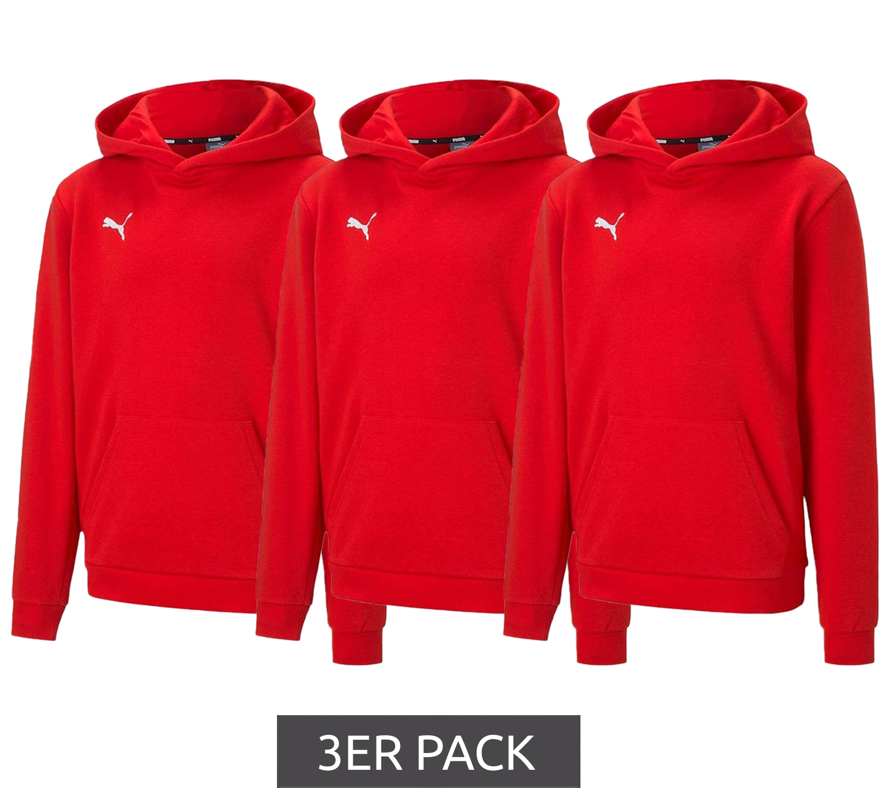 3er Pack PUMA teamGOAL 23 Casuals Kinder Hoody mit Kängurutasche Kapuzen-Pullover für Jugendliche Jungen & Mädchen 656711 01 Rot