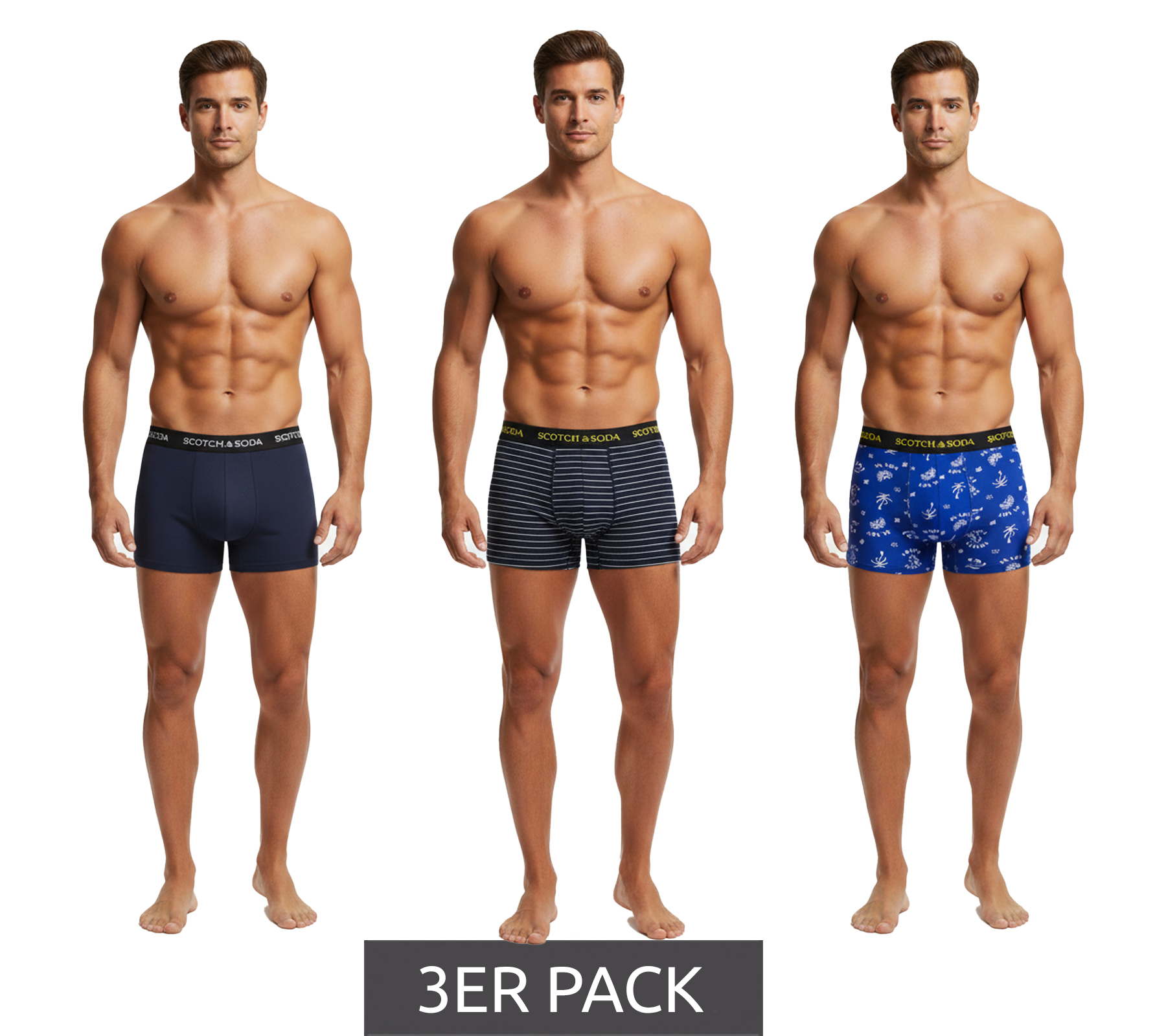 3er Pack SCOTCH & SODA Herren Boxershorts mit Baumwoll-Stretch Unterwäsche Unterhose SSSP25M166645-421 Blau/Bunt