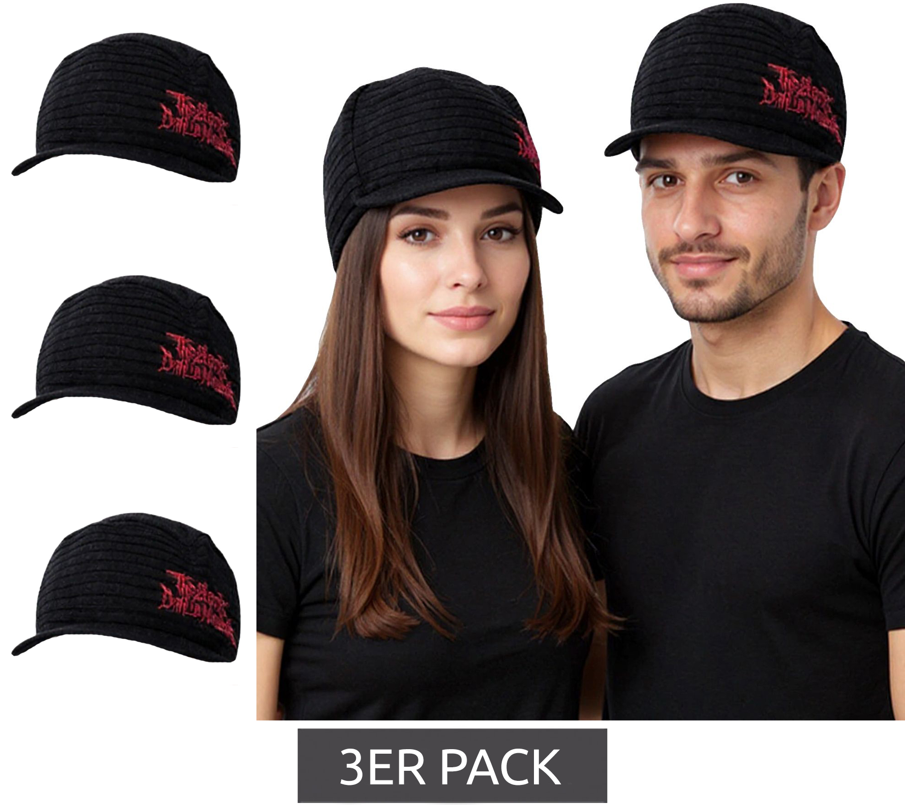 3er Pack The Black Dahlia Murder Unisex Schirm-Mütze mit Logo-Schriftzug Schirm-Beanie Strick-Mütze KC107206BDM Schwarz
