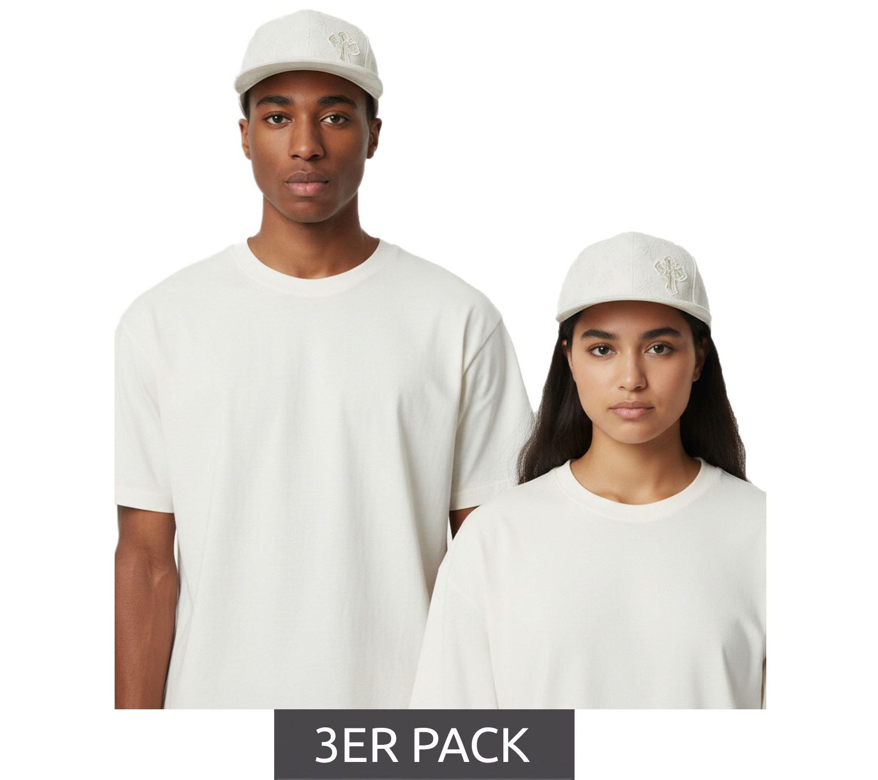 3er Sparpack 2PAC Snapback-Cap mit Stickmuster & Kreuz-Emblem Tupac Limited Streetwear Edition TC108767TUP3 Creme-Weiß