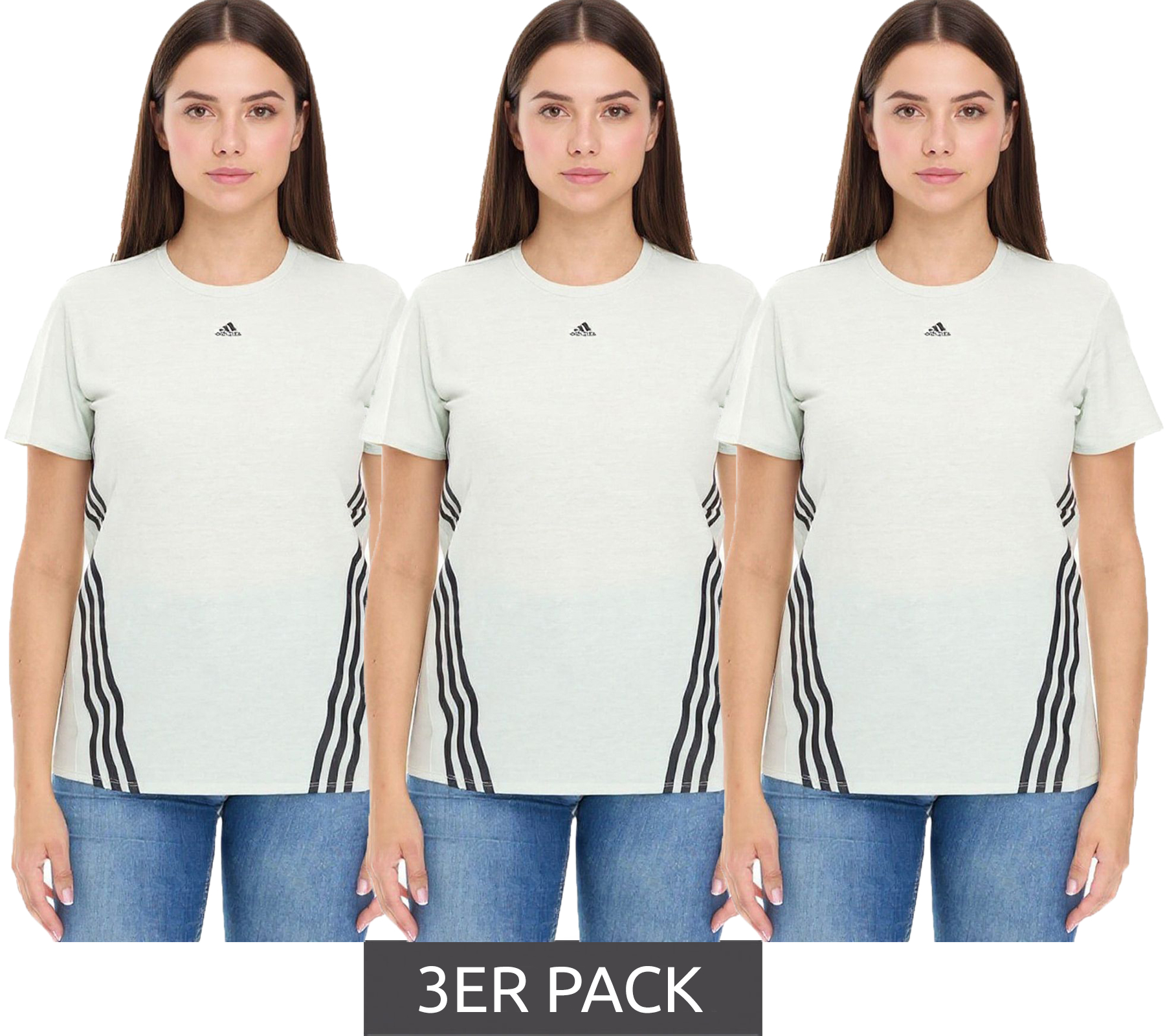 3er Sparpack adidas Damen nachhaltiges Sport-Shirt Rundhals-Shirt Fitness-Shirt Sport-Oberteil Kurzarm-Shirt HK6976 Grün/Schwarz