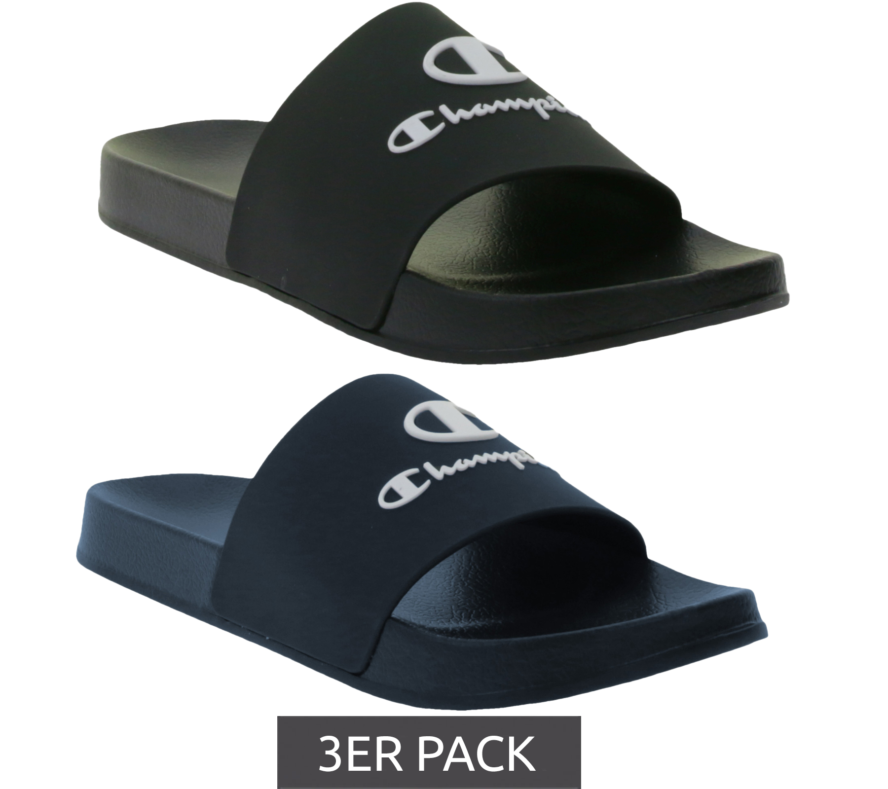 3er Sparpack Champion Kos Damen und Herren Bade-Schuhe Badelatschen Sommer-Schuhe Schlupf-Schuhe S22175 Schwarz oder Blau