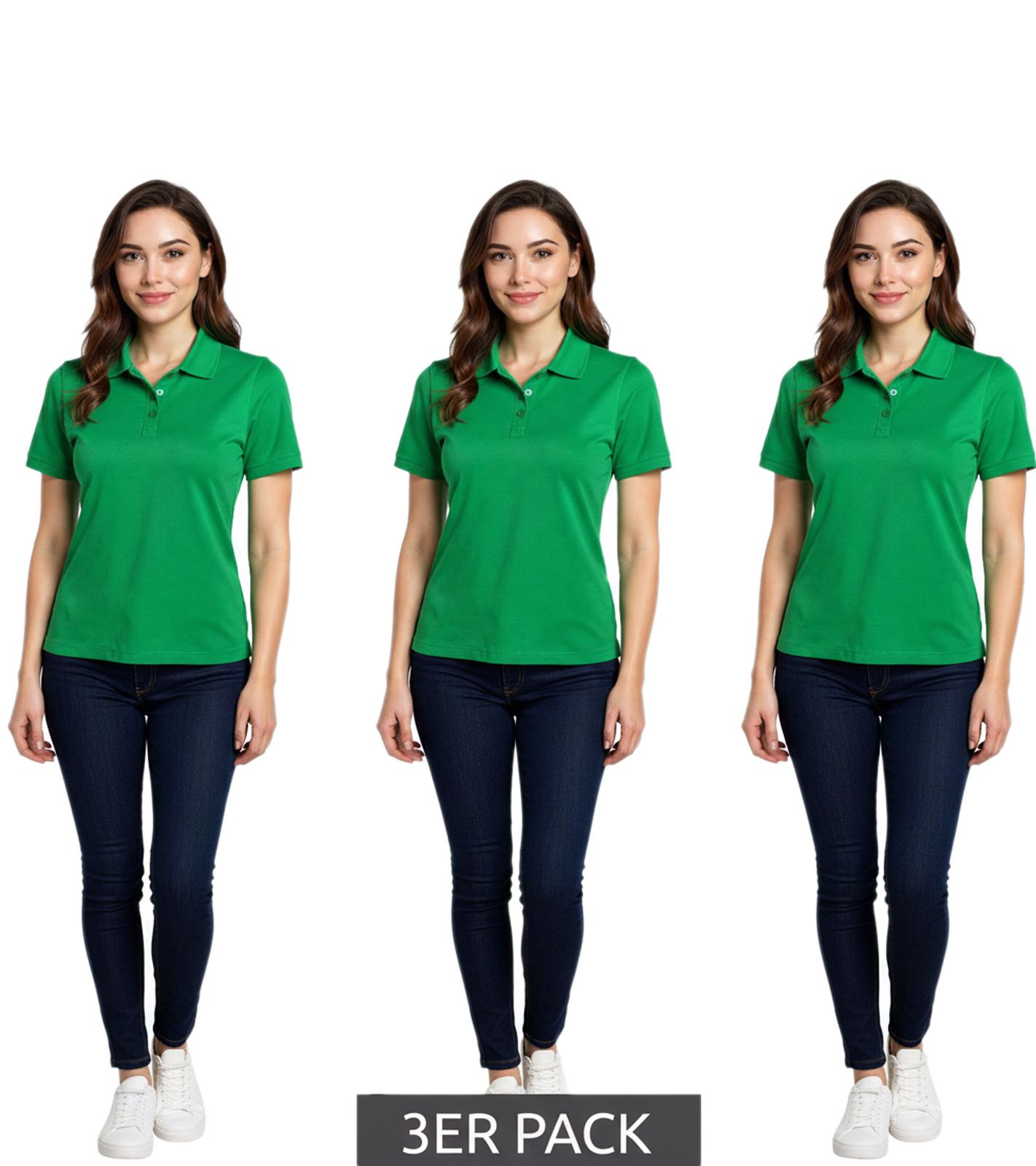 3er Sparpack ELEVATE Helios Damen Polo-Shirt Baumwolle Polo-Hemd Pique-Strick 180 g/m² 3810769 Grün