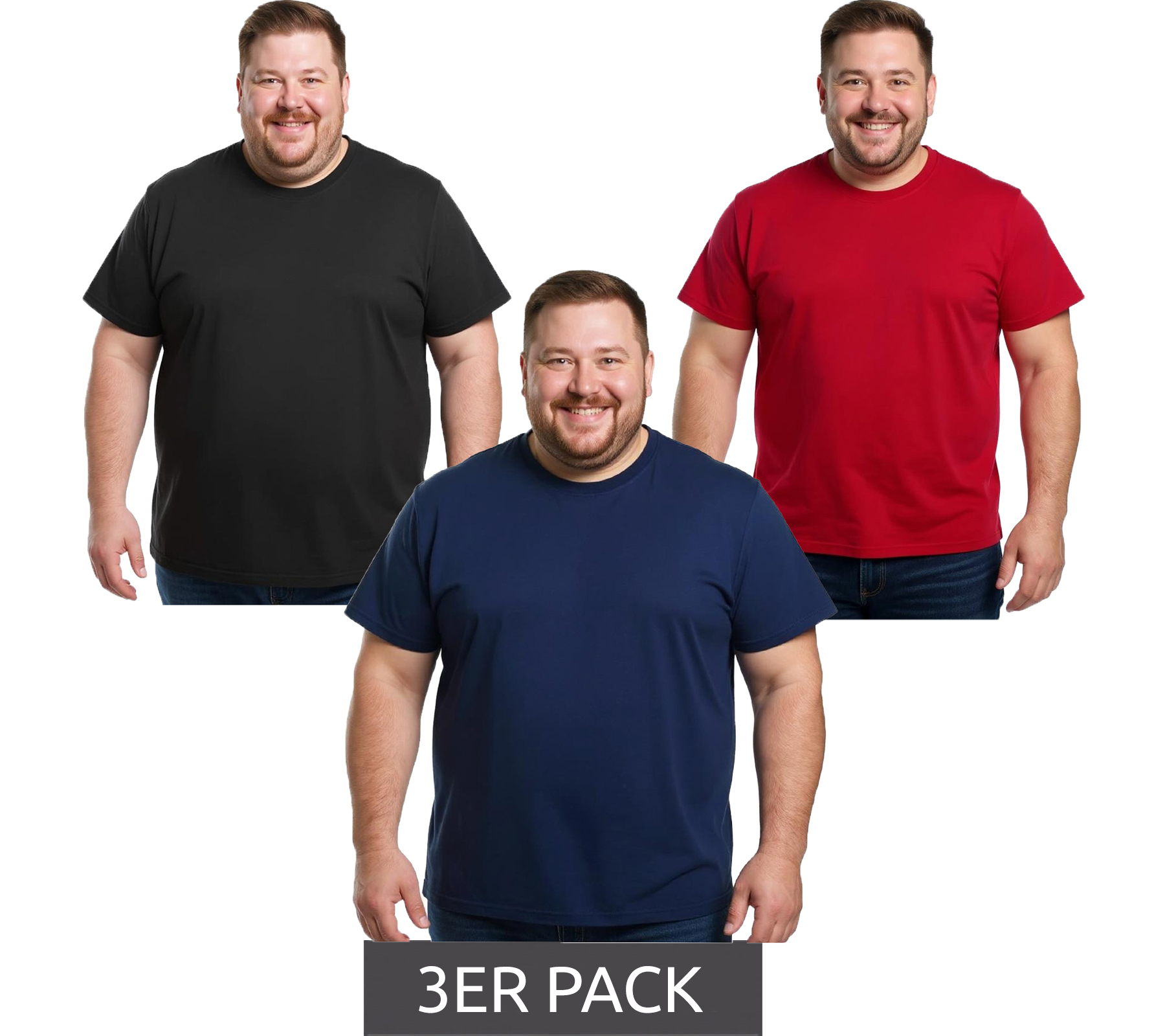 3er Sparpack ELEVATE Heros Herren T-Shirt auch in 4XL & 5XL schlichtes Baumwoll-Shirt 150 g/m2 Basic-Shirt Unterzieh-Shirt Große Größen Rot, Schwarz oder Navy
