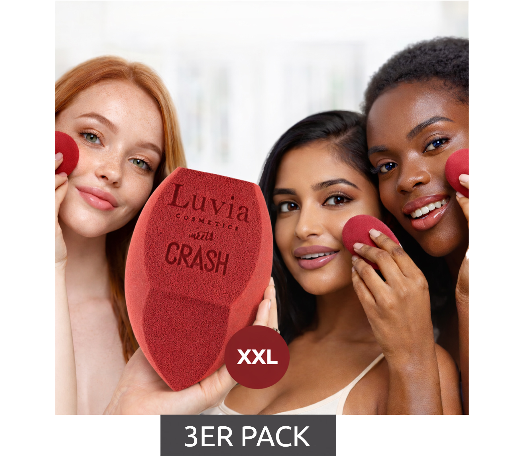 3er Sparpack Luvia cosmetics meets Crash by Luisa Crashion veganer Kosmetik-Schwamm XXL Extra Groß Make-Up-Schwamm LC-SPNG-C1 Pink
