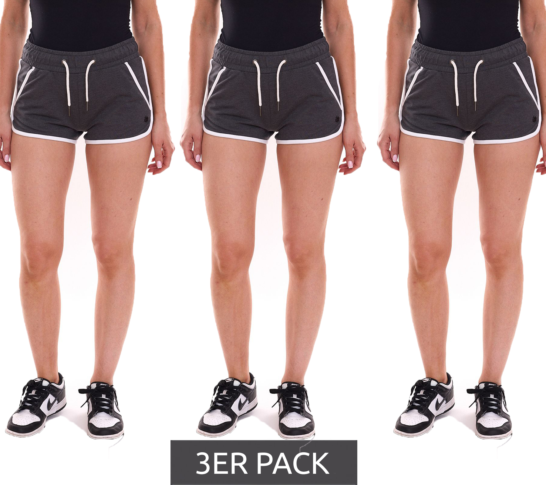 3er Sparpack OCEAN SPORTSWEAR Damen Sweat-Shorts kurze Hose mit seitlichen Eingriffstaschen 99736902 Dunkelgrau