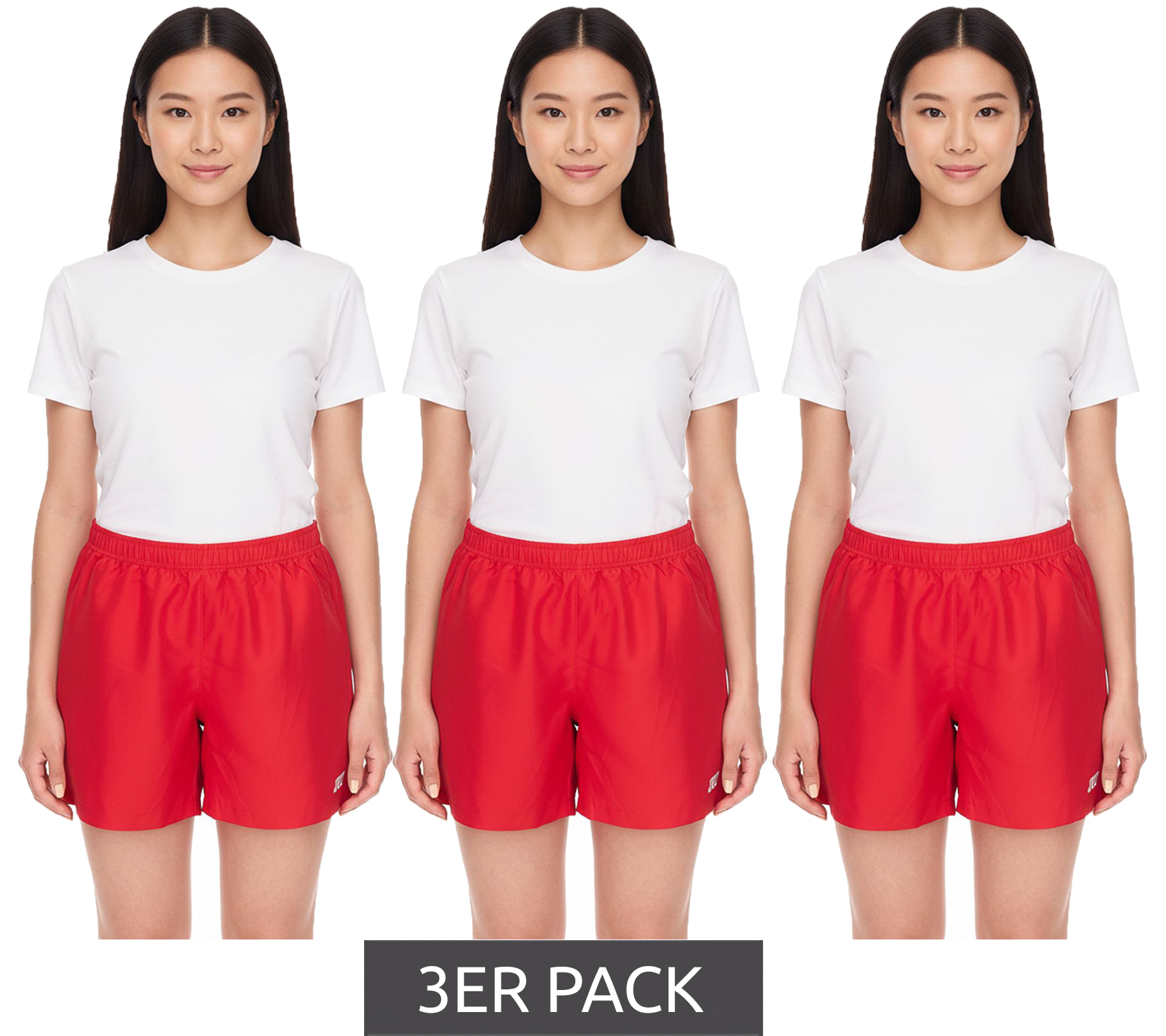 3er Sparpack Outfitter OCEAN FABRICS Trainings-Shorts für Damen nachhaltige Sport-Hose Tahi Match OUT-W-1032-OTW Rot