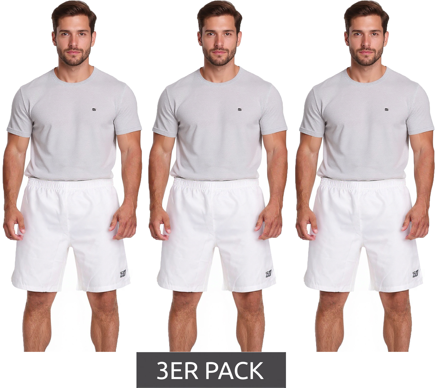 3er Sparpack Outfitter OCEAN FABRICS Trainings-Shorts für Herren nachhaltige Sport-Hose Tahi Match OUT-M-1032-OTW Weiß