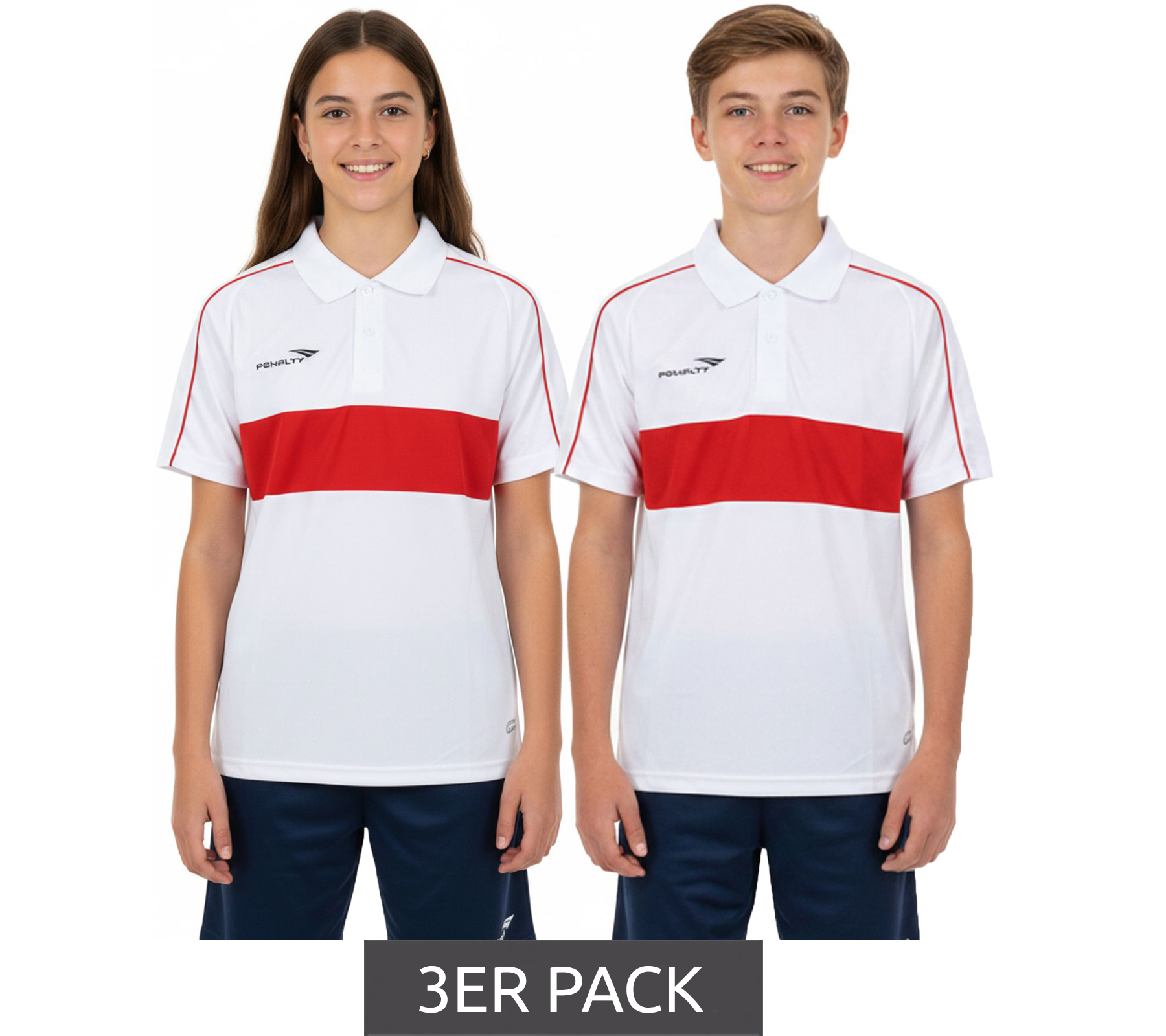 3er Sparpack PENALTY Polo Matis Jr Kinder Polo-Hemd aus schnelltrocknendem DRY ON-Material Sport-Shirt 310703-1600 Weiß/Rot