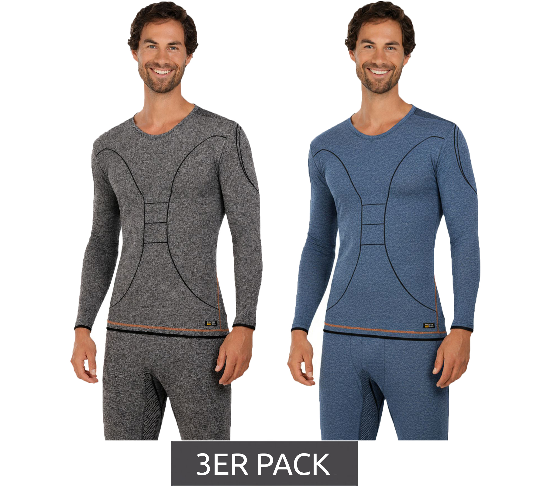 3er Sparpack Praktisches TOPTEX PRO Herren Funktions-Shirt mit HydroTherm Langarm-Shirt Sport-Shirt mit OEKO-TEX Standard 100 Arbeits-Shirt meliert Blau oder Grau