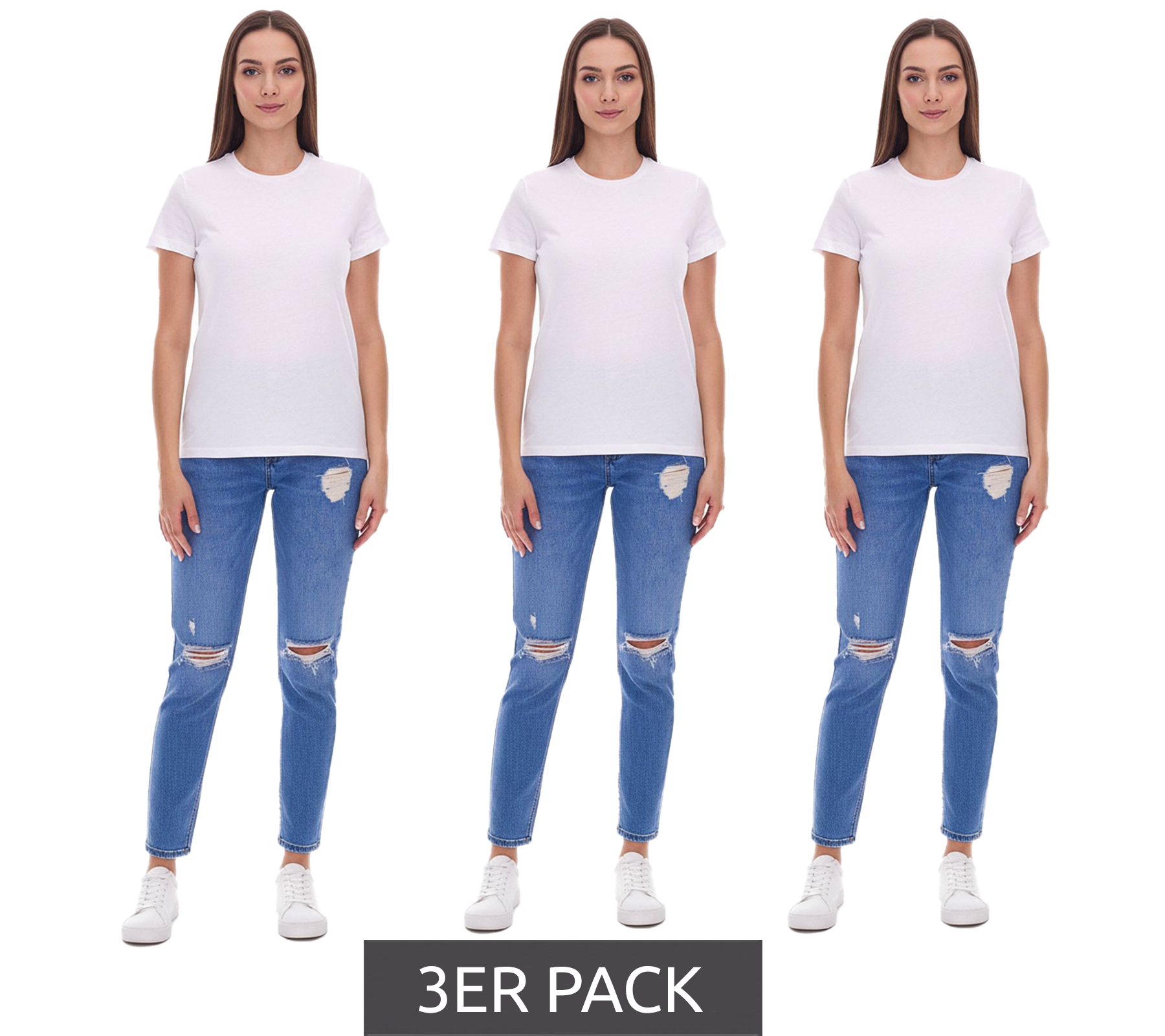 3er Sparpack PUMA Damen T-Shirt nachhaltiges Baumwoll-Shirt schlichtes Sport-Shirt Fitness-Shirt 678257 01 Weiß