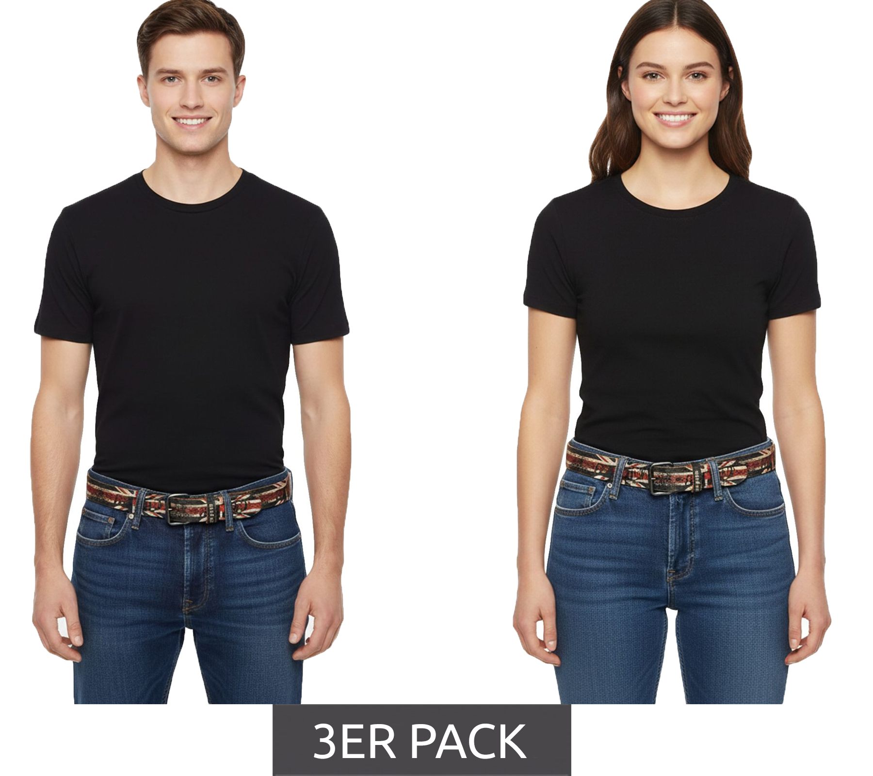 3er Sparpack Sex Pistols Britische-Punkband Gürtel für Damen oder Herren stylischer Leder-Gürtel Freizeit-Gürtel 115cm Schwarz