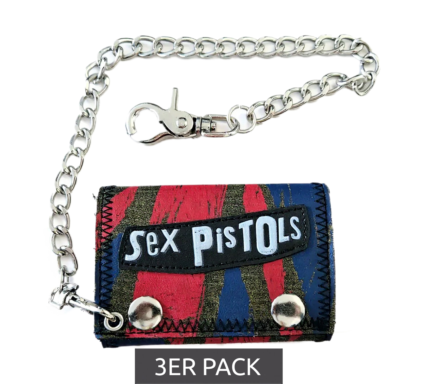 3er Sparpack Sex Pistols Punkrock-Band Portemonnaie mit Logo-Schriftzug Geldbeutel Blau/Rot