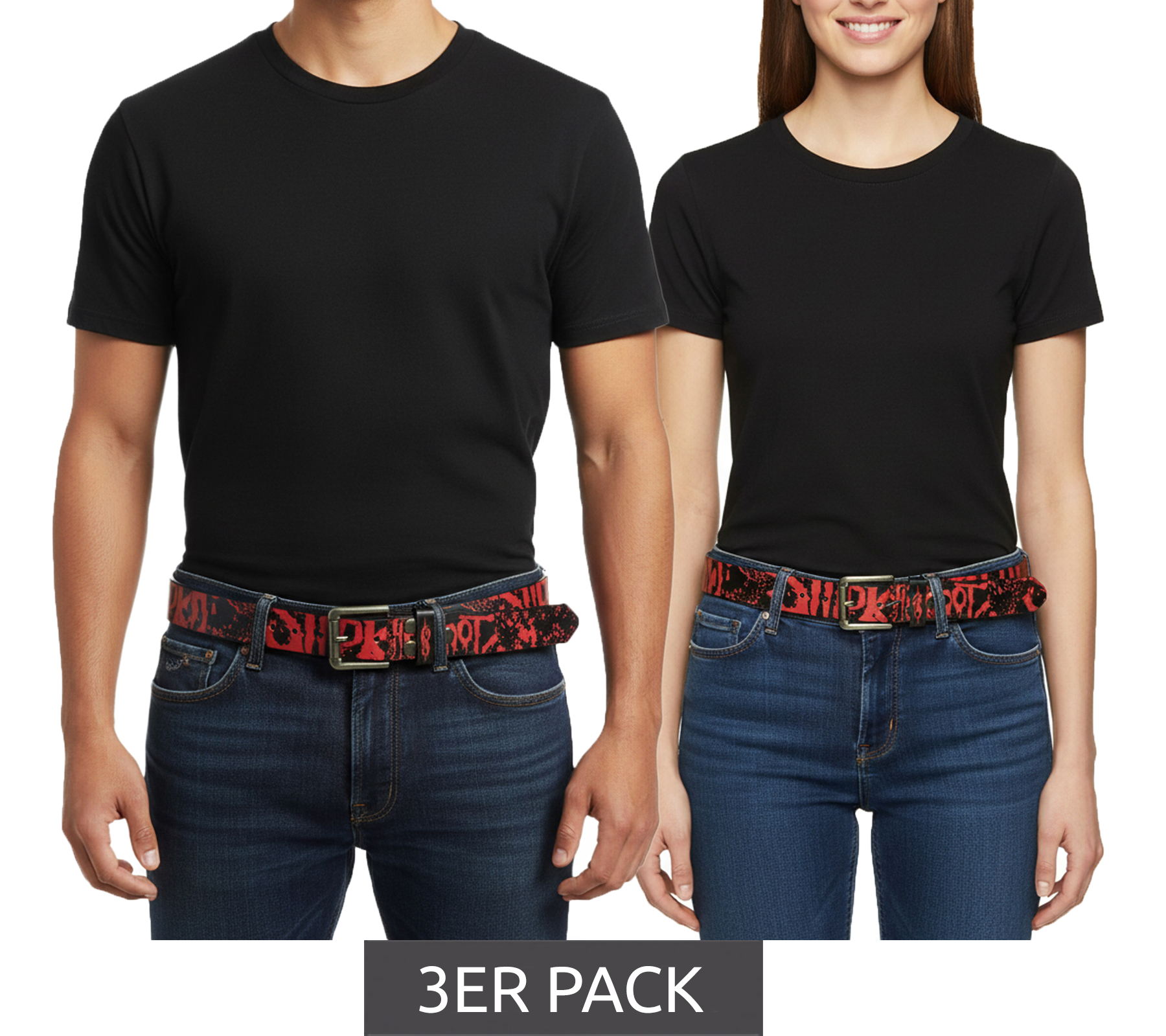 3er Sparpack Slipknot Gürtel der Metal-Band für Damen oder Herren Einheitsgröße 95cm verstellbarer Freizeit-Gürtel BT105771SLP Schwarz/Rot