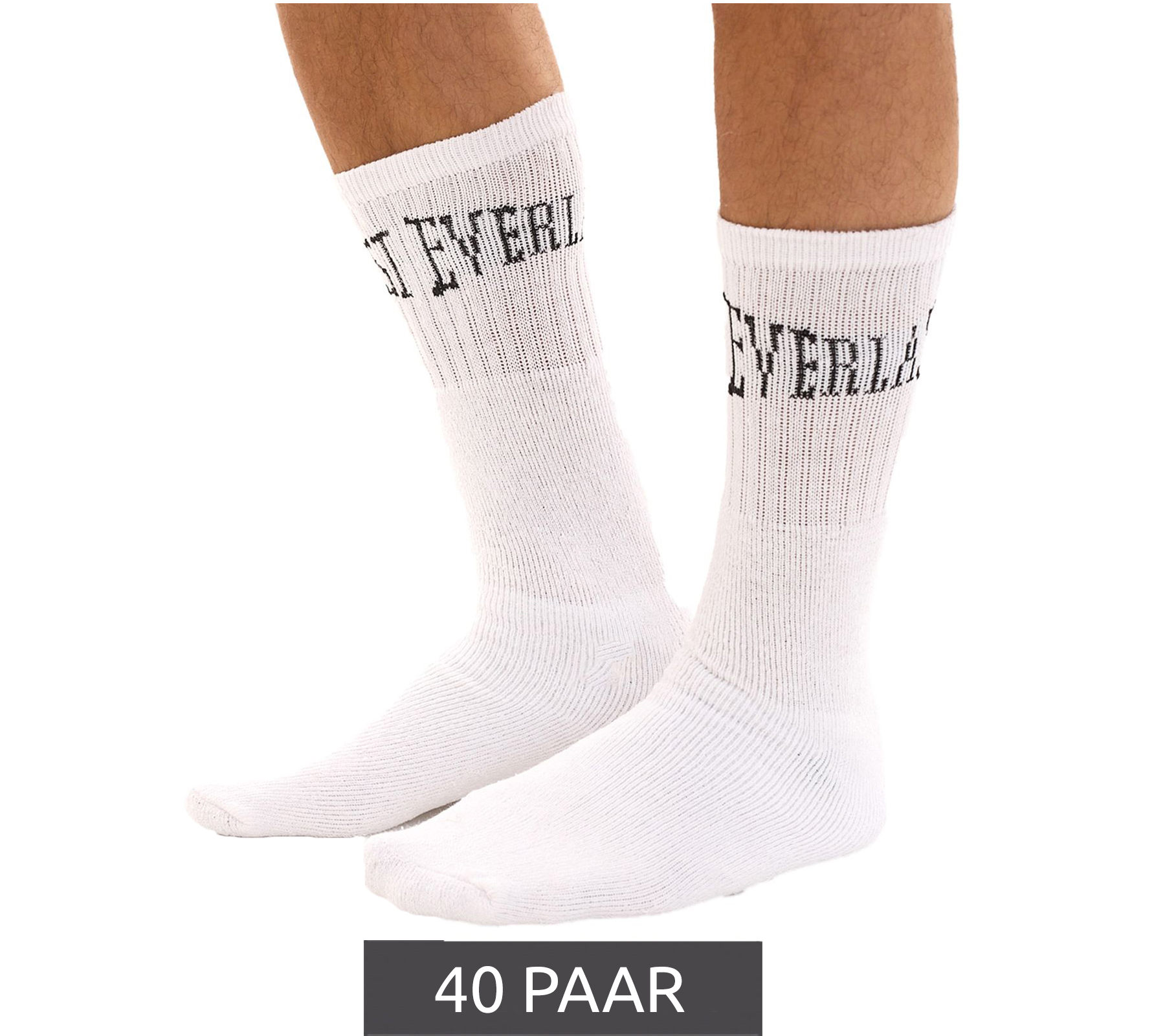 40 Paar EVERLAST Unisex Sport-Socken mit Baumwollanteil lange Strümpfe OEKO-TEX Standard 100 EVL1TENX10BL Weiß