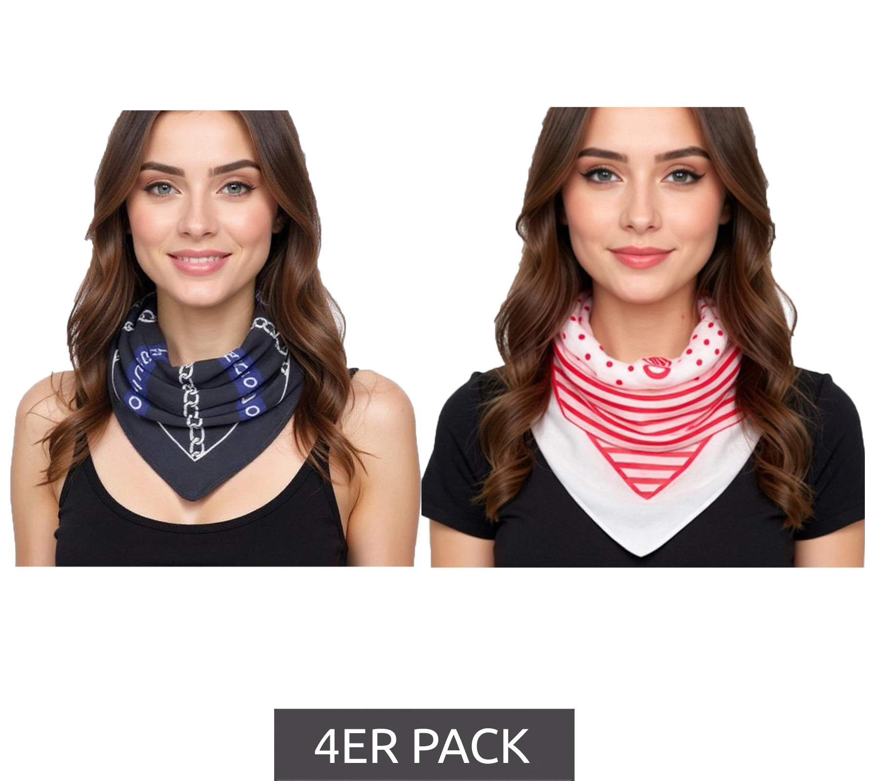4er Pack DELMAO Halstuch mit verschiedenen Mustern Alltags-Tuch 8168 3644 Weiß/Schwarz/Rot