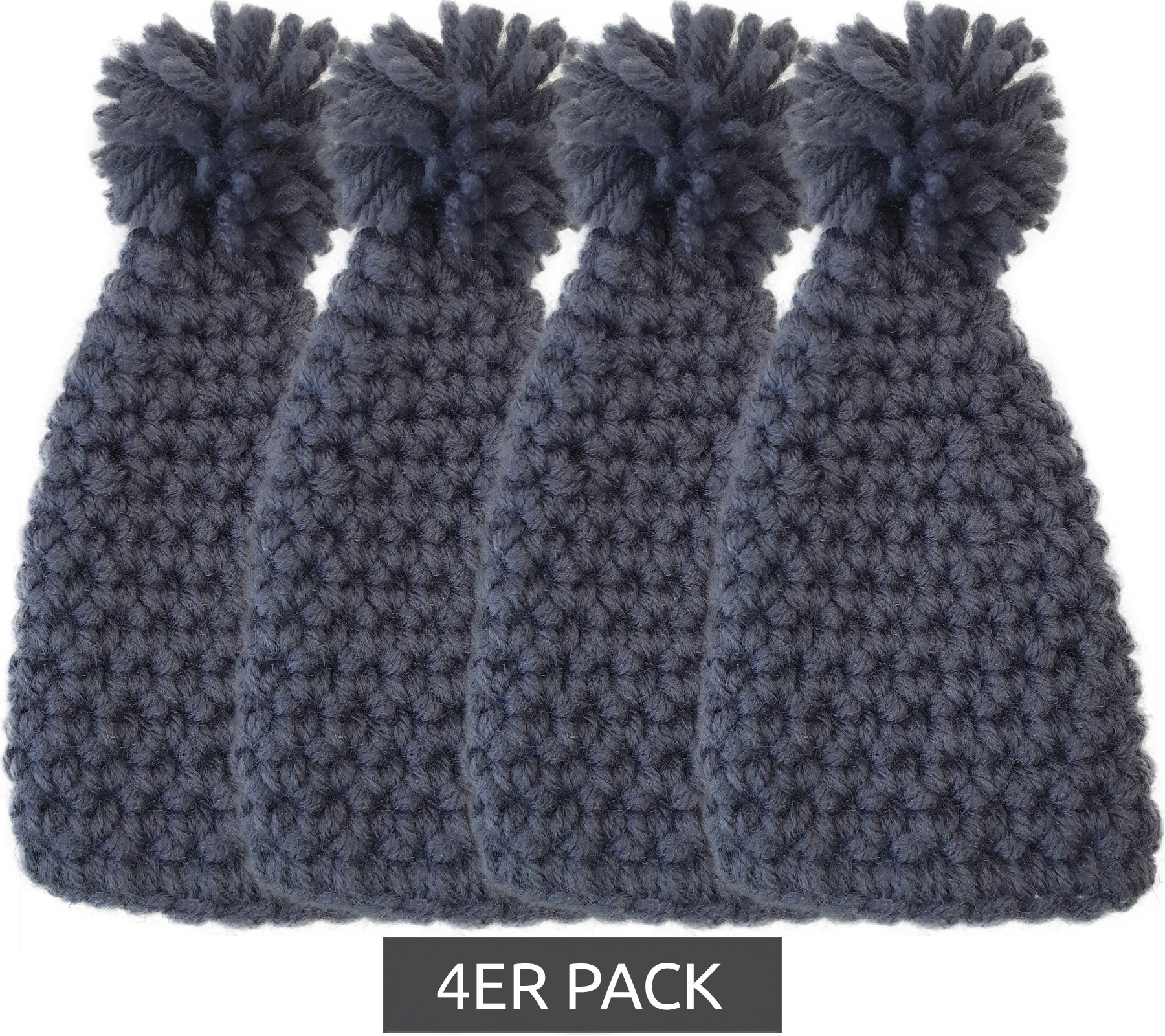 4er Pack Eierwärmer im Bommel-Mützen-Stil 14x7cm Küchen-Helfer Küchenutensilien 913860 Grau
