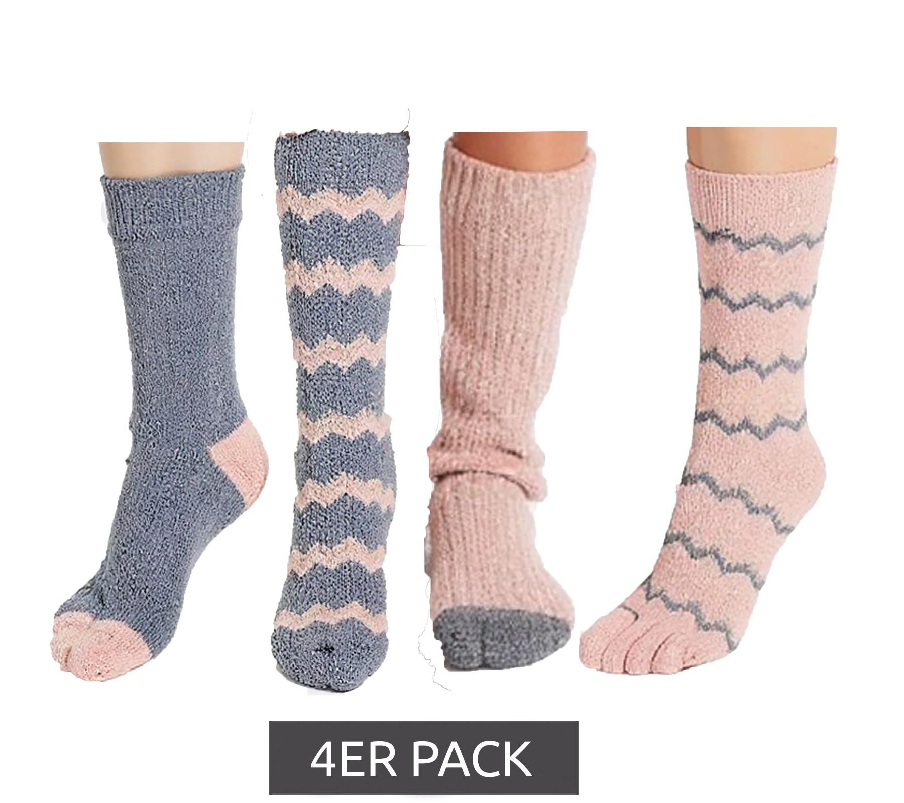 4er Pack Kinder Kuschel-Socken warme Winter-Strümpfe Freizeit-Strümpfe Thermosocken 925306 Rosa/Grau
